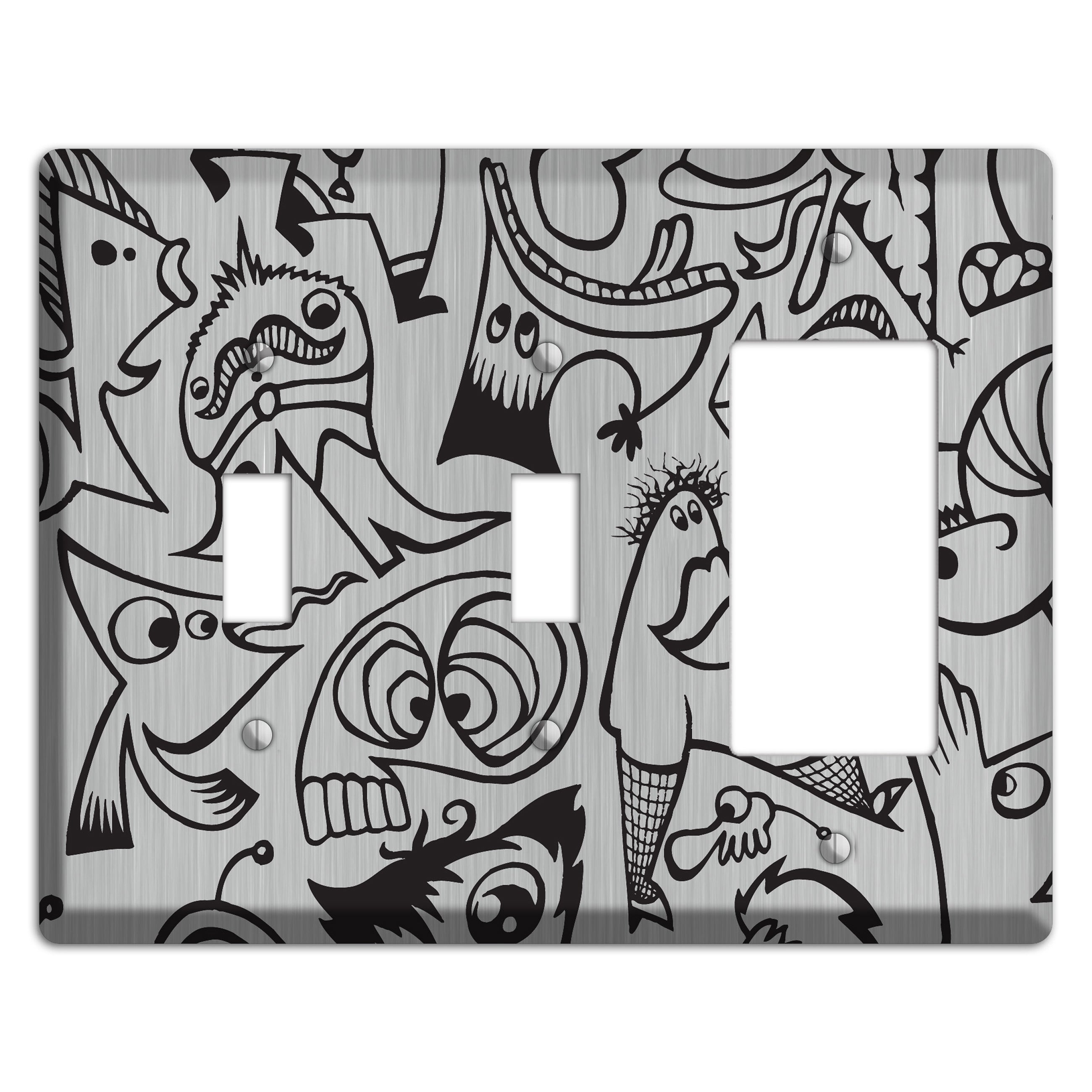 Whimsical Faces 2  Stainless 2 Toggle / Rocker Wallplate