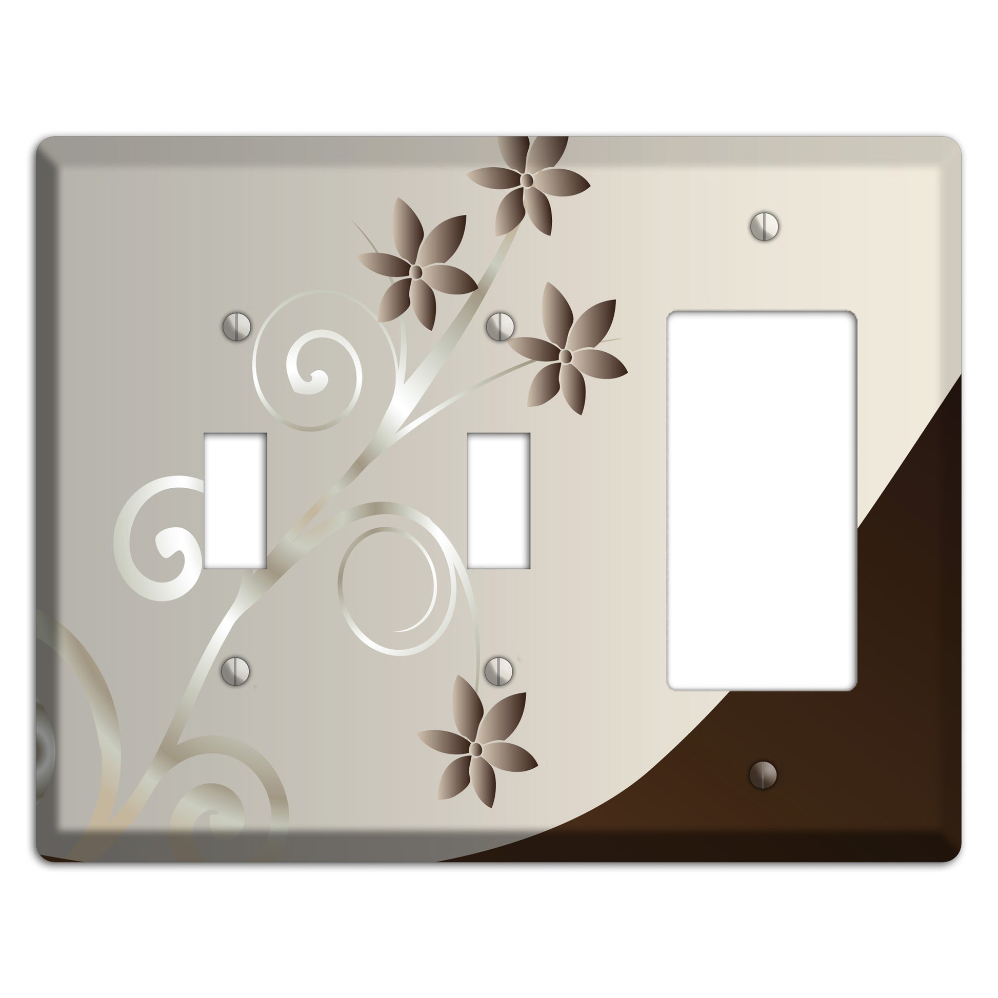 Grey Floral Swirl Sprig 2 Toggle / Rocker Wallplate
