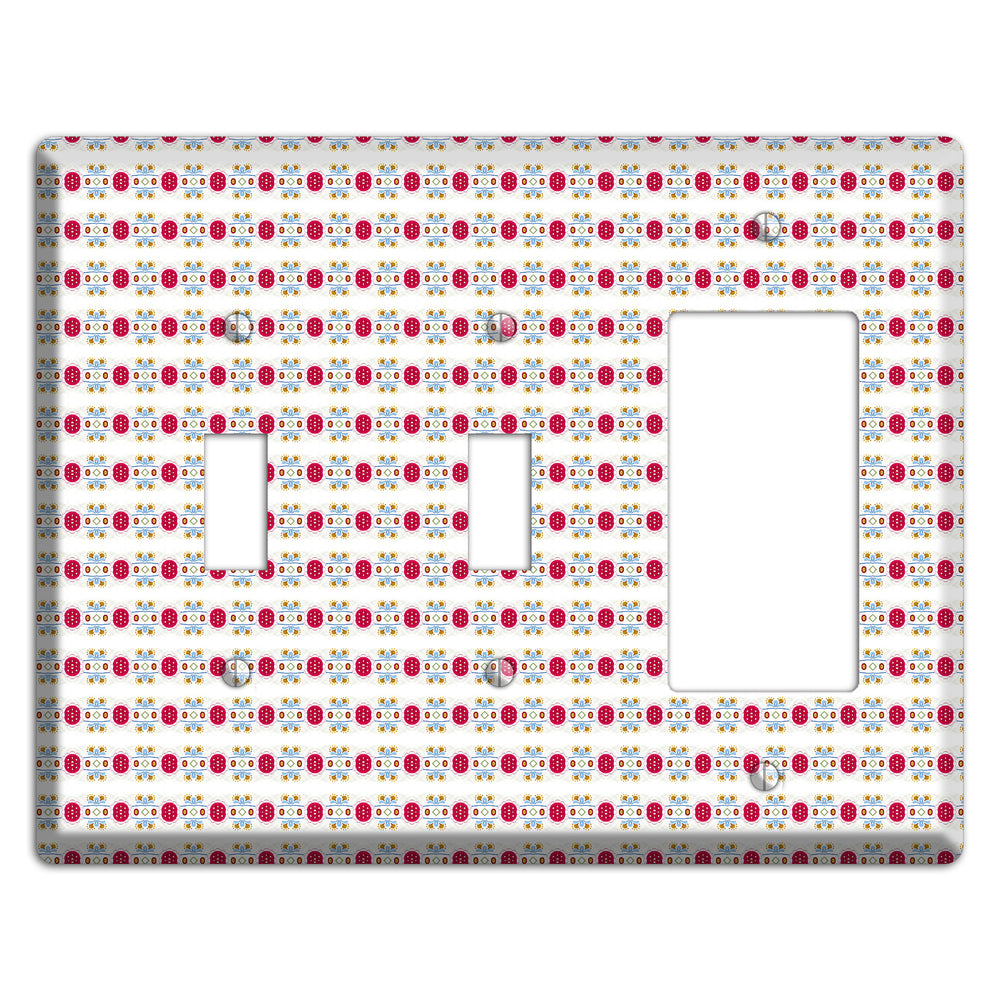 Off White with Red Blue Olive Tapestry 2 Toggle / Rocker Wallplate