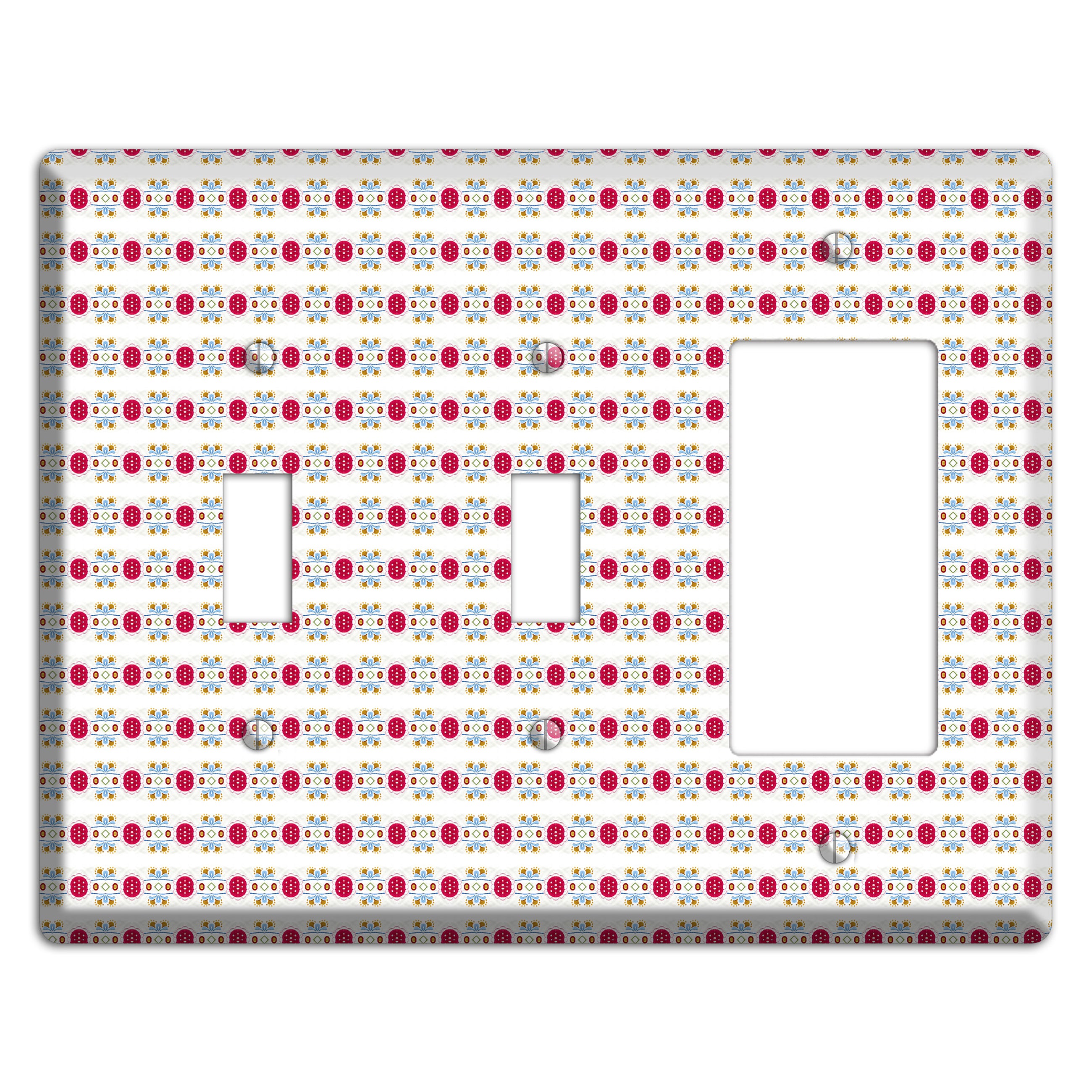 Off White with Red Blue Olive Tapestry 2 Toggle / Rocker Wallplate