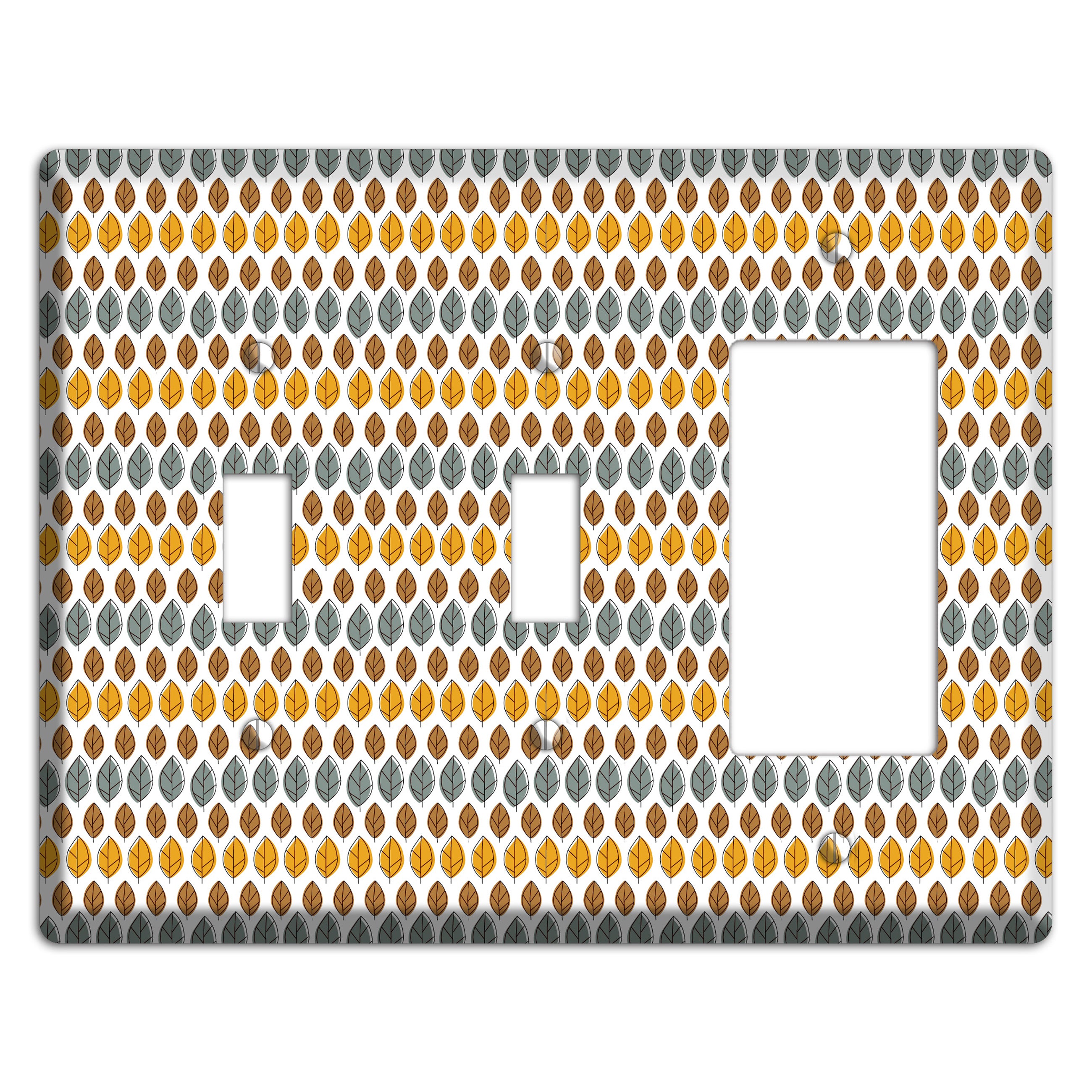 Grey Umber Mustard Dusty Blue Leaf Contour 2 Toggle / Rocker Wallplate