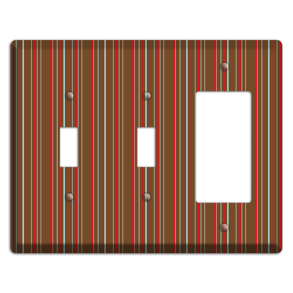 Brown Red and Dusty Blue Vertical Stripes 2 Toggle / Rocker Wallplate