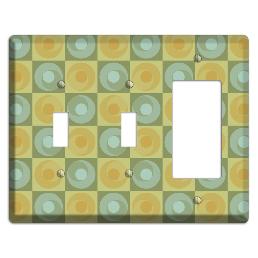Multi Sage and Mustard Checked Circles 2 Toggle / Rocker Wallplate