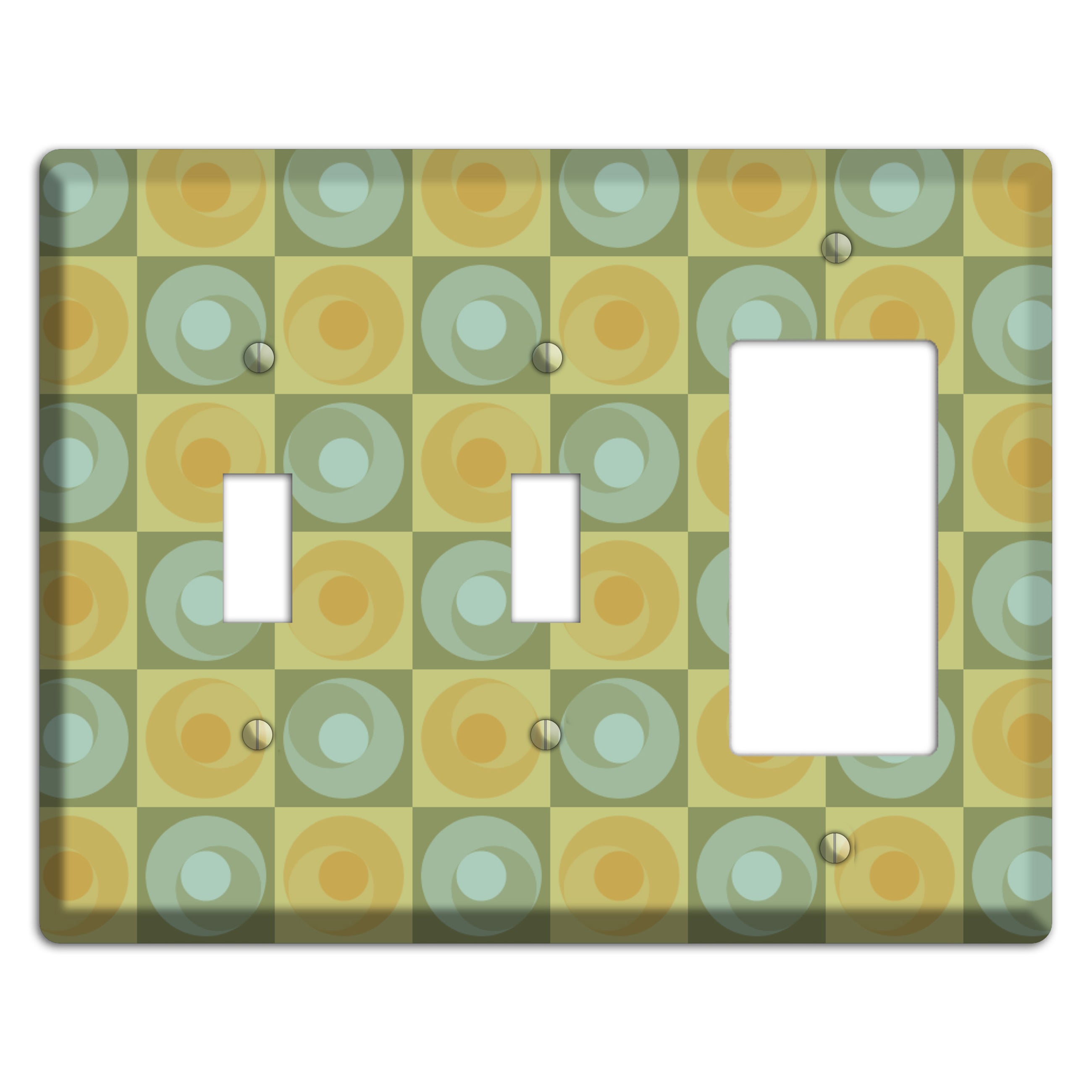 Multi Sage and Mustard Checked Circles 2 Toggle / Rocker Wallplate