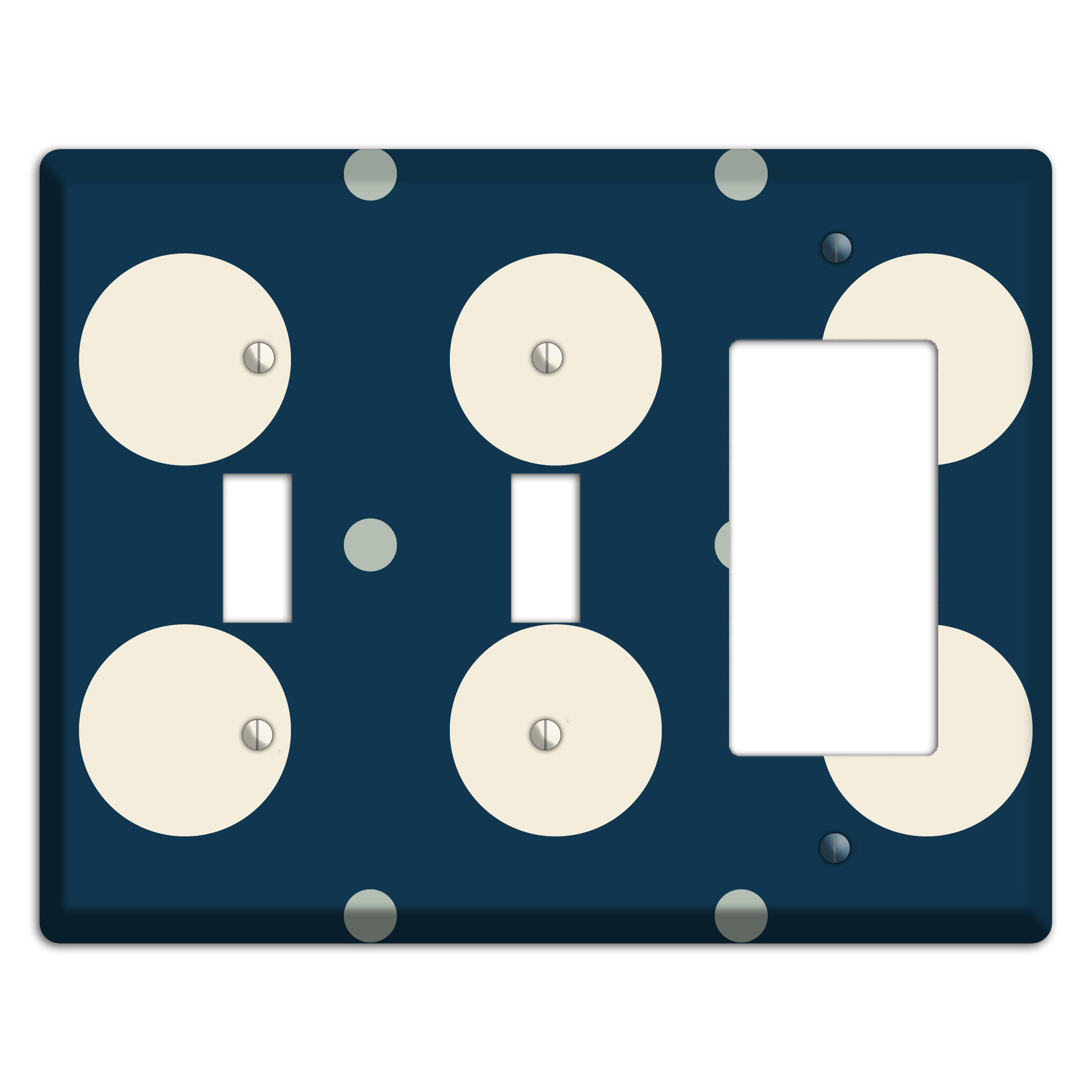 Navy with Off White and Blue Multi Medium Polka Dots 2 Toggle / Rocker Wallplate