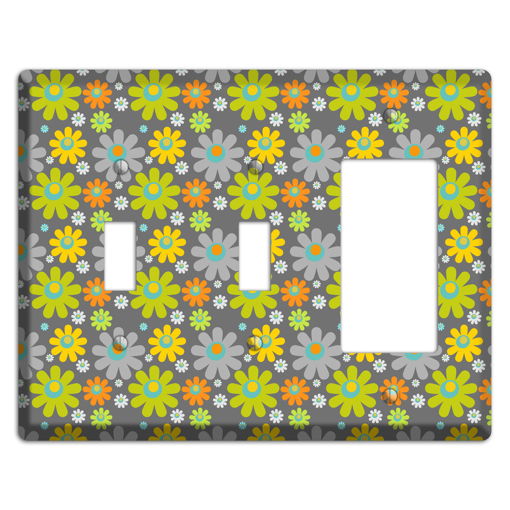 Grey and Yellow Flower Power 2 Toggle / Rocker Wallplate