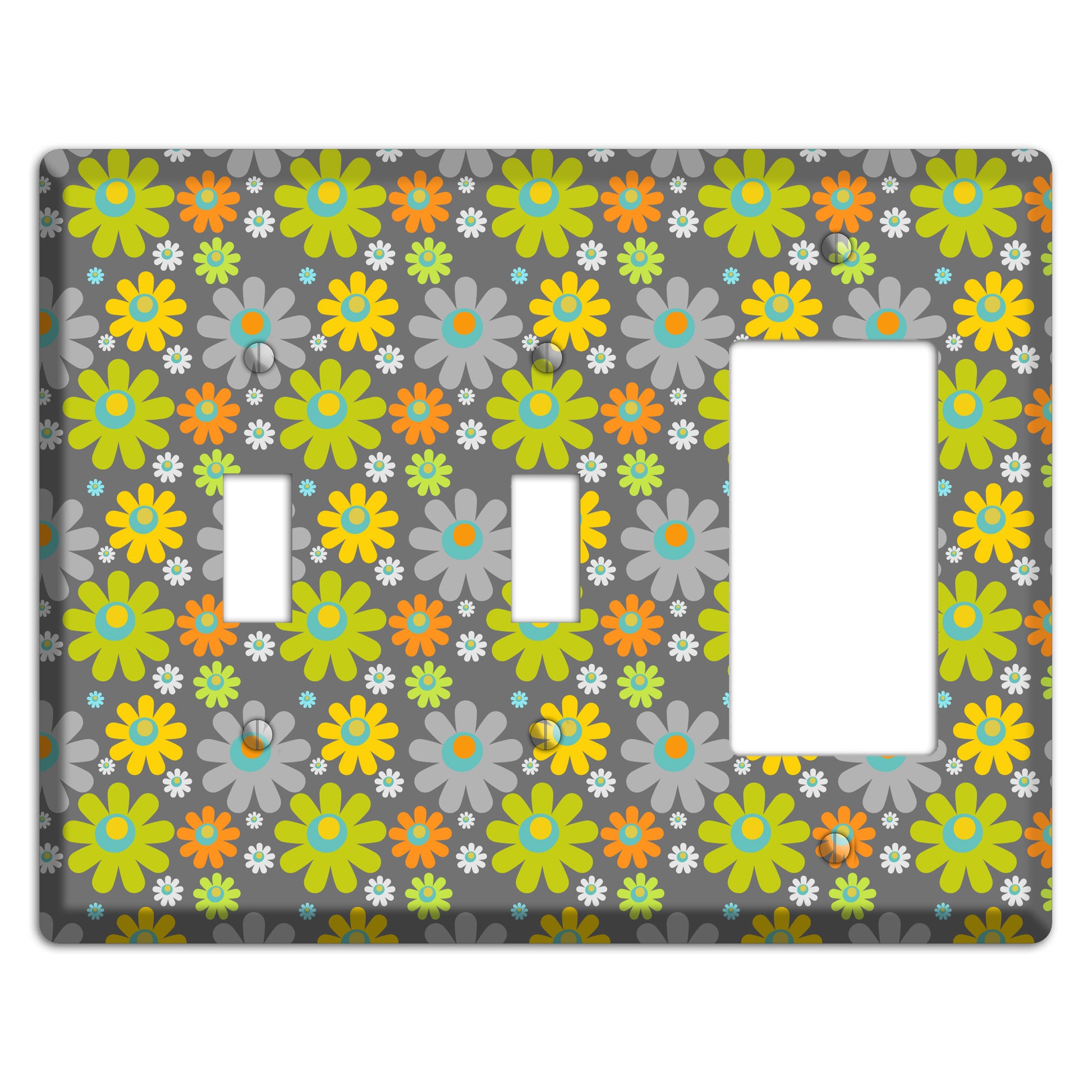 Grey and Yellow Flower Power 2 Toggle / Rocker Wallplate