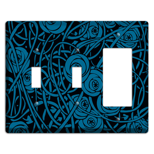 Black and Blue Deco Floral 2 Toggle / Rocker Wallplate