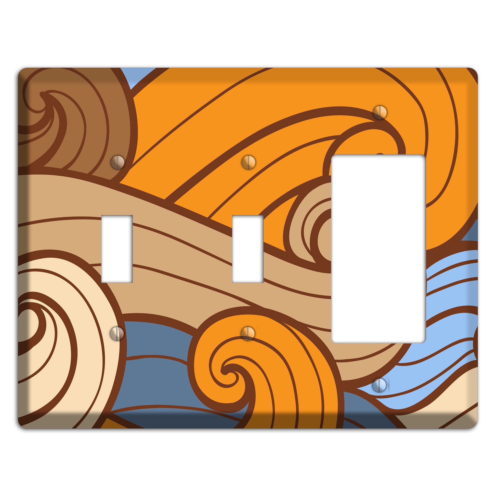 Abstract Curl Blue & Cream 2 Toggle / Rocker Wallplate