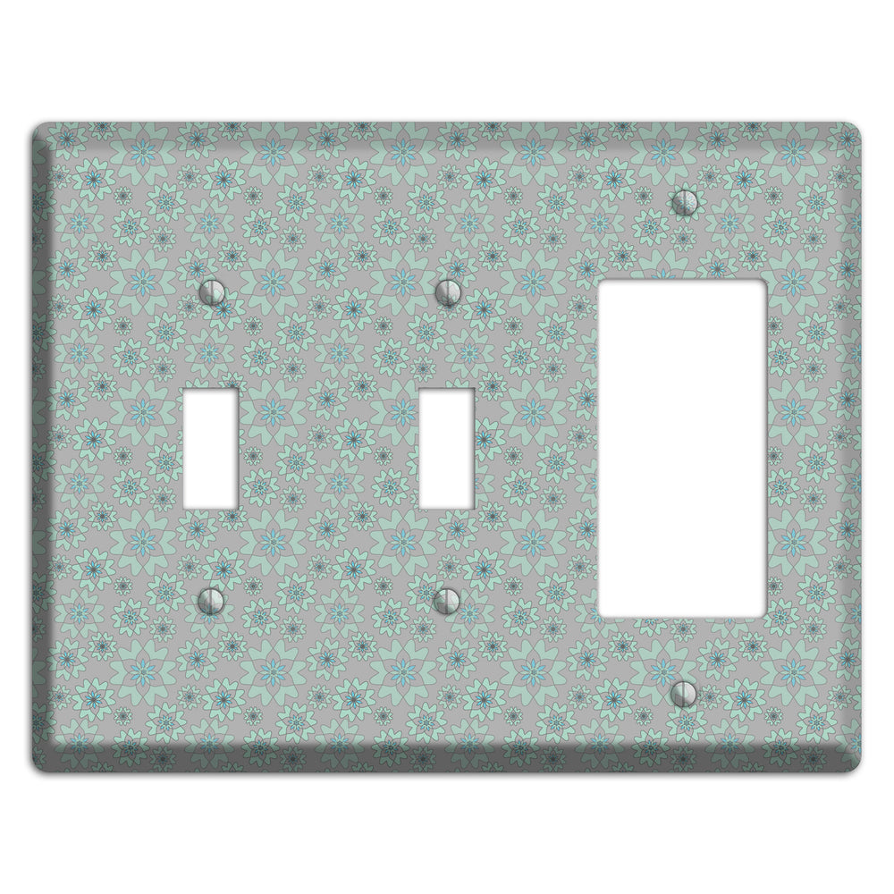 Grey with Tiny Aqua Retro Suzani 2 Toggle / Rocker Wallplate
