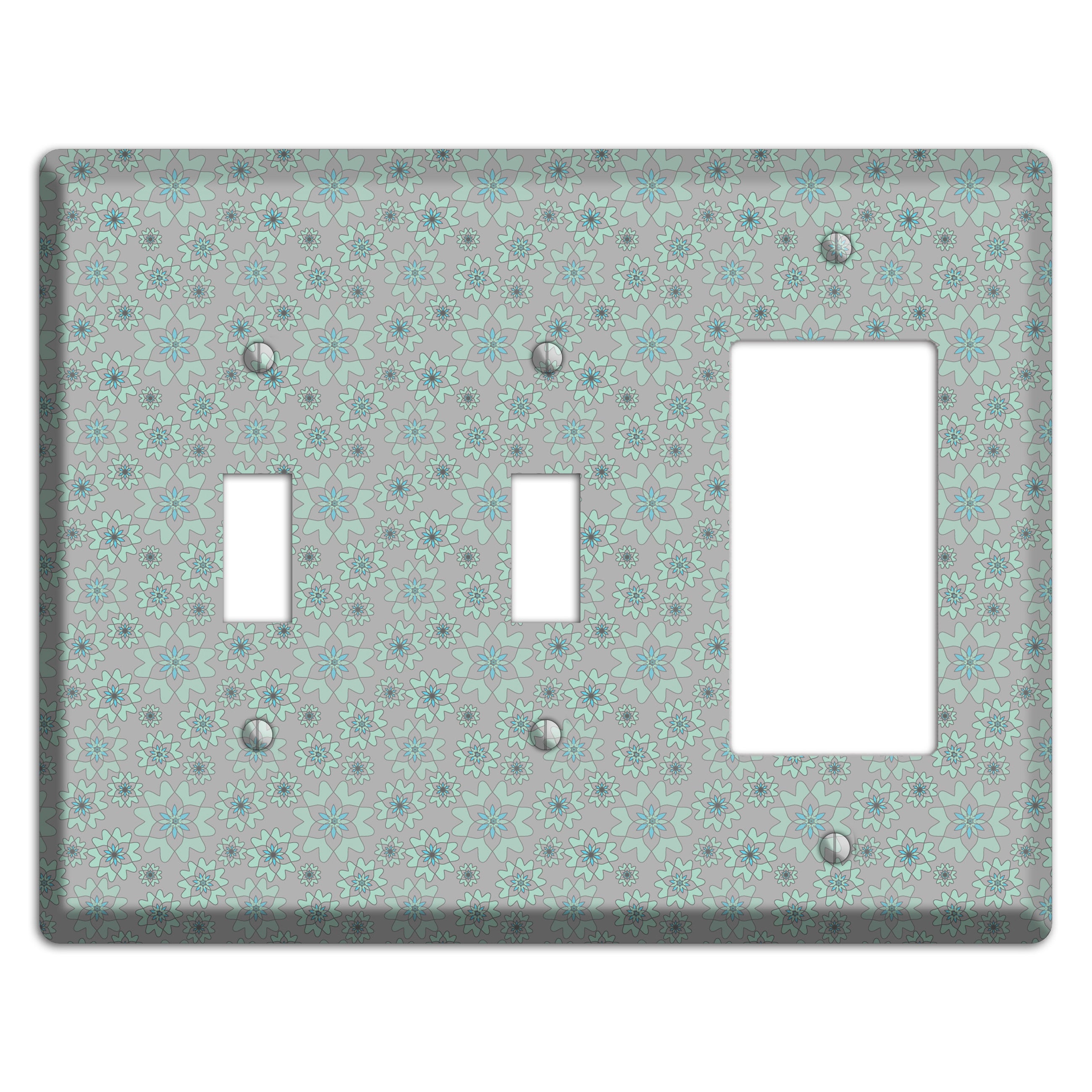Grey with Tiny Aqua Retro Suzani 2 Toggle / Rocker Wallplate