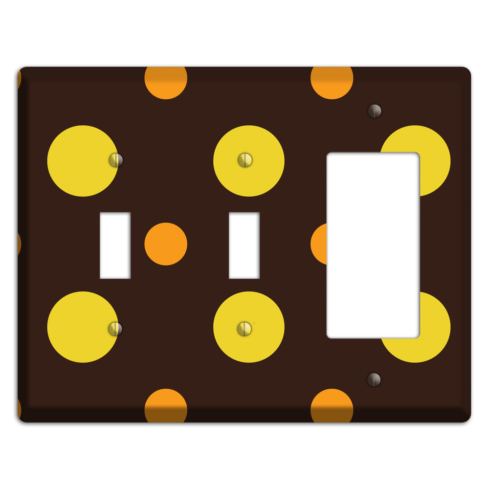 Black with Yellow and Orange Multi Medium Polka Dots 2 Toggle / Rocker Wallplate