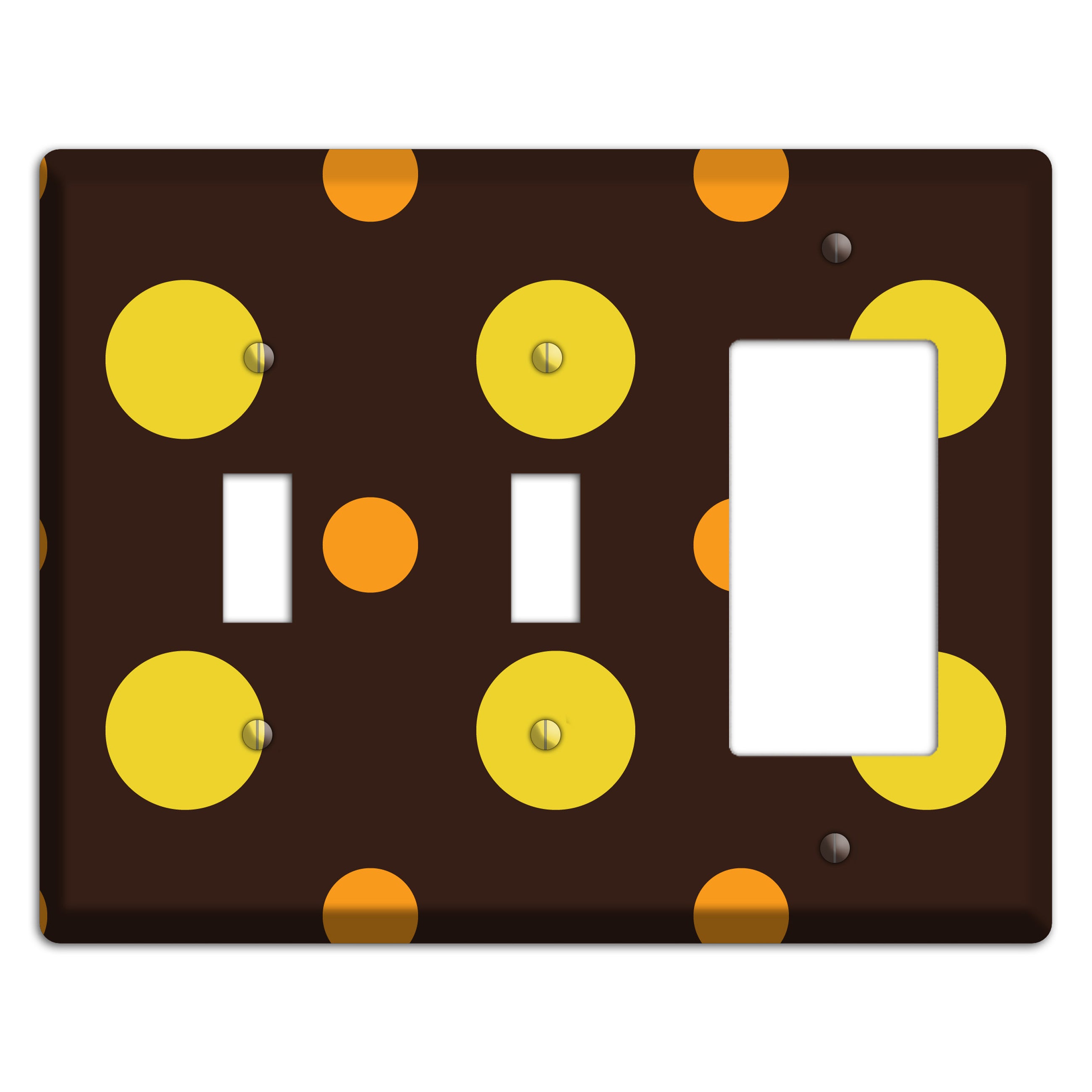 Black with Yellow and Orange Multi Medium Polka Dots 2 Toggle / Rocker Wallplate
