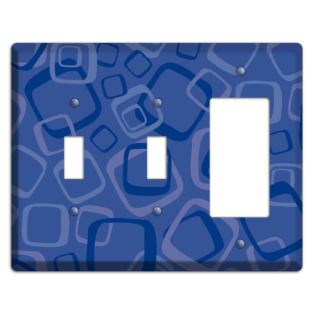 Multi Blue Random Retro Squares 2 Toggle / Rocker Wallplate