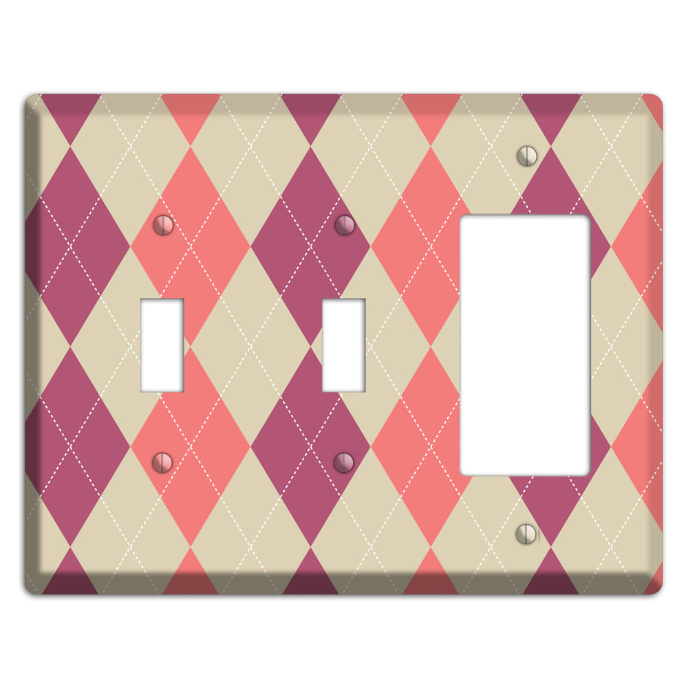 Pink and Tan Argyle 2 Toggle / Rocker Wallplate