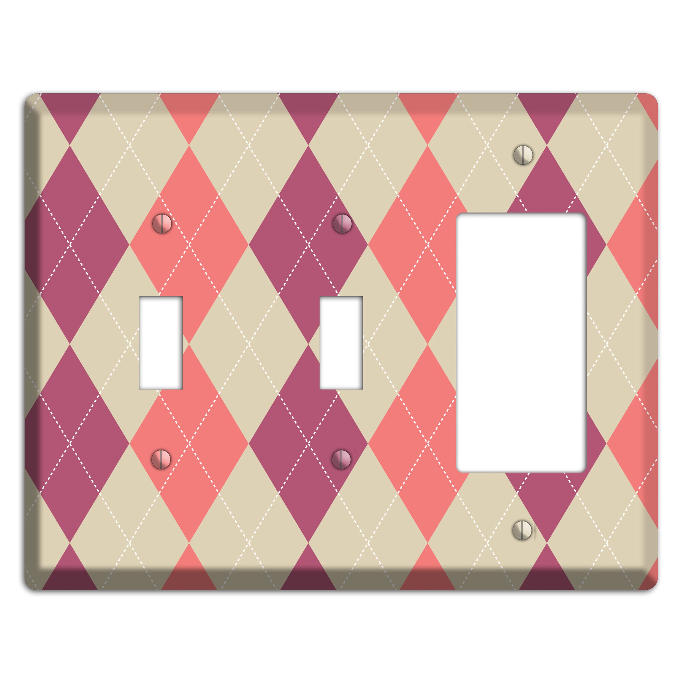 Pink and Tan Argyle 2 Toggle / Rocker Wallplate