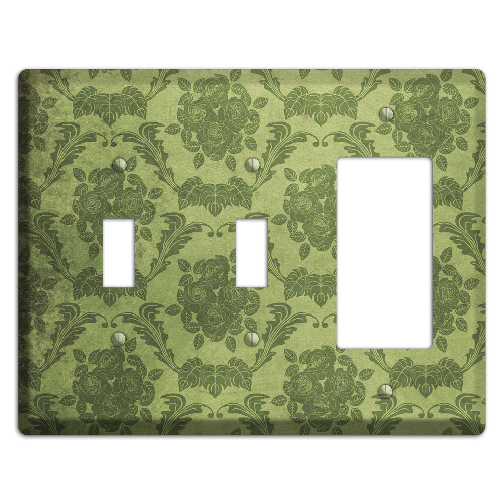 Green Smoke Vintage Rose Damask 2 Toggle / Rocker Wallplate