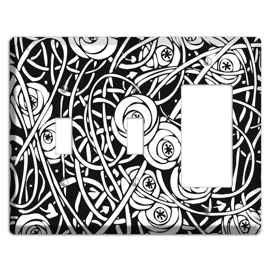 Black and White Deco Floral 2 Toggle / Rocker Wallplate