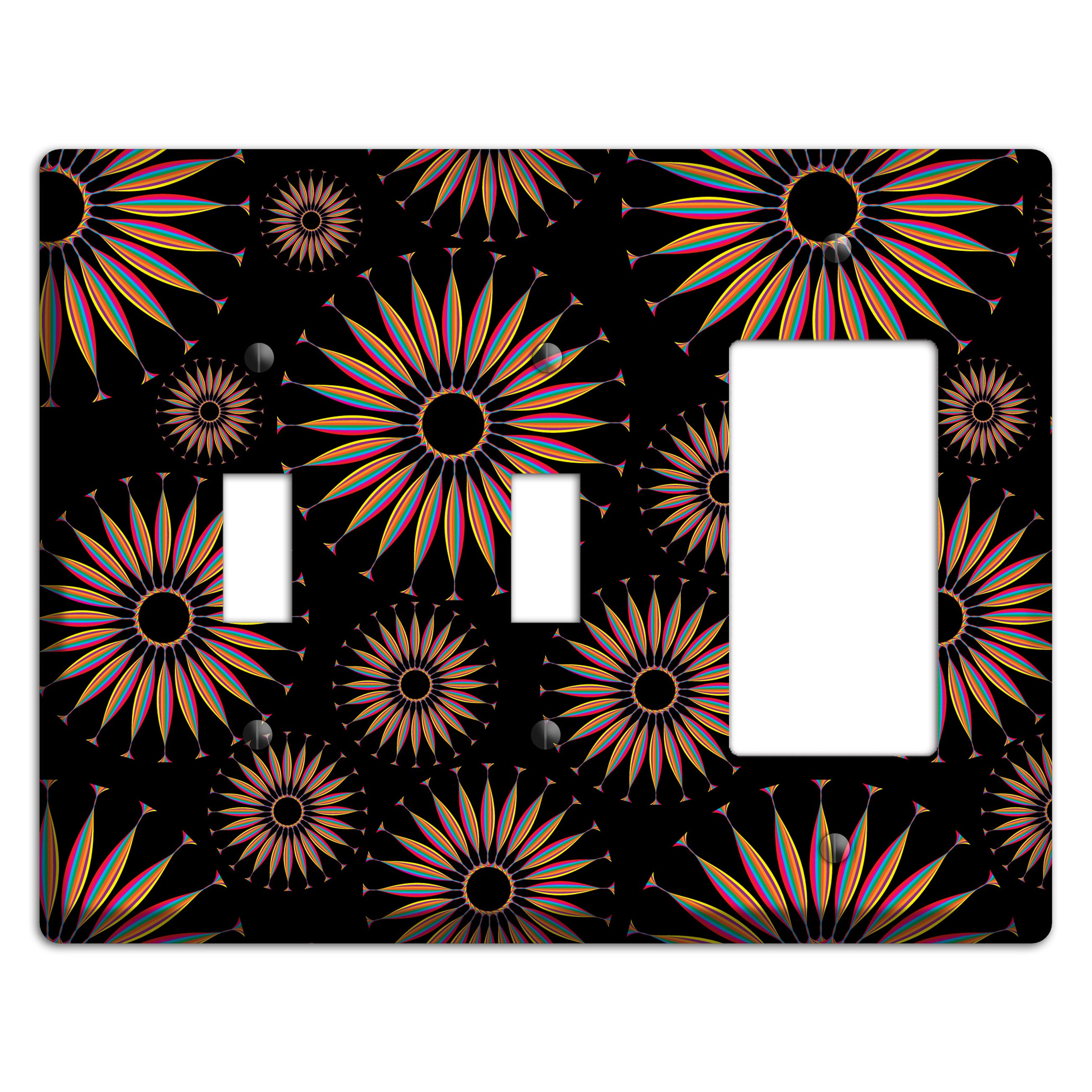 Black with Multi Suzani 2 Toggle / Rocker Wallplate