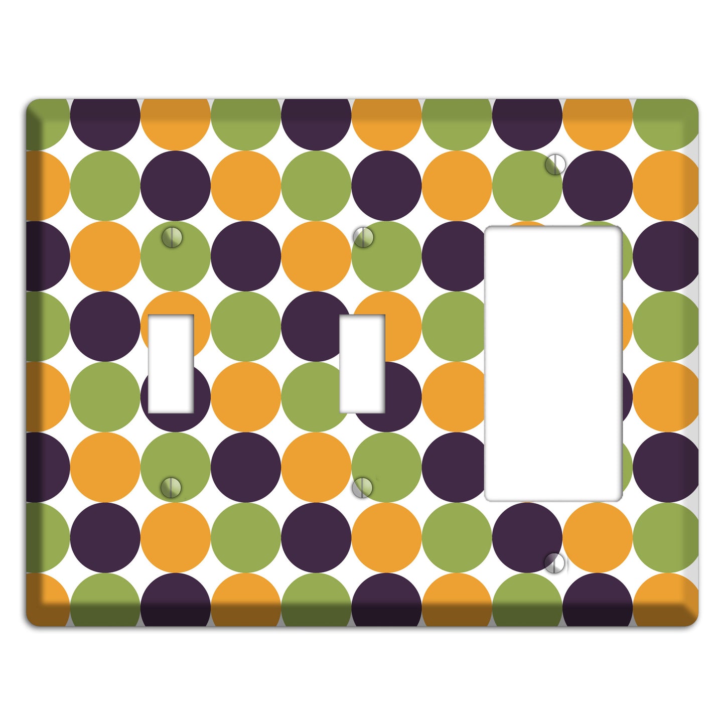 Olive Eggplant Orange Tiled Dots 2 Toggle / Rocker Wallplate