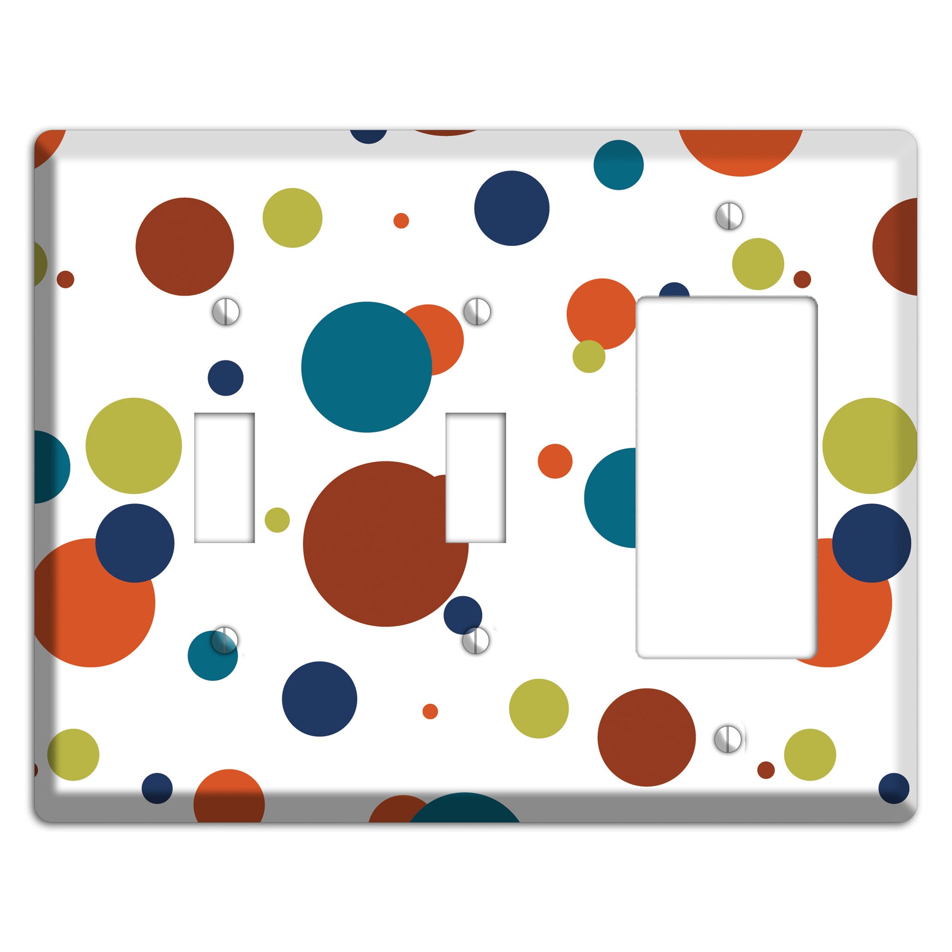 White with Multi Color Medium Dots 2 Toggle / Rocker Wallplate