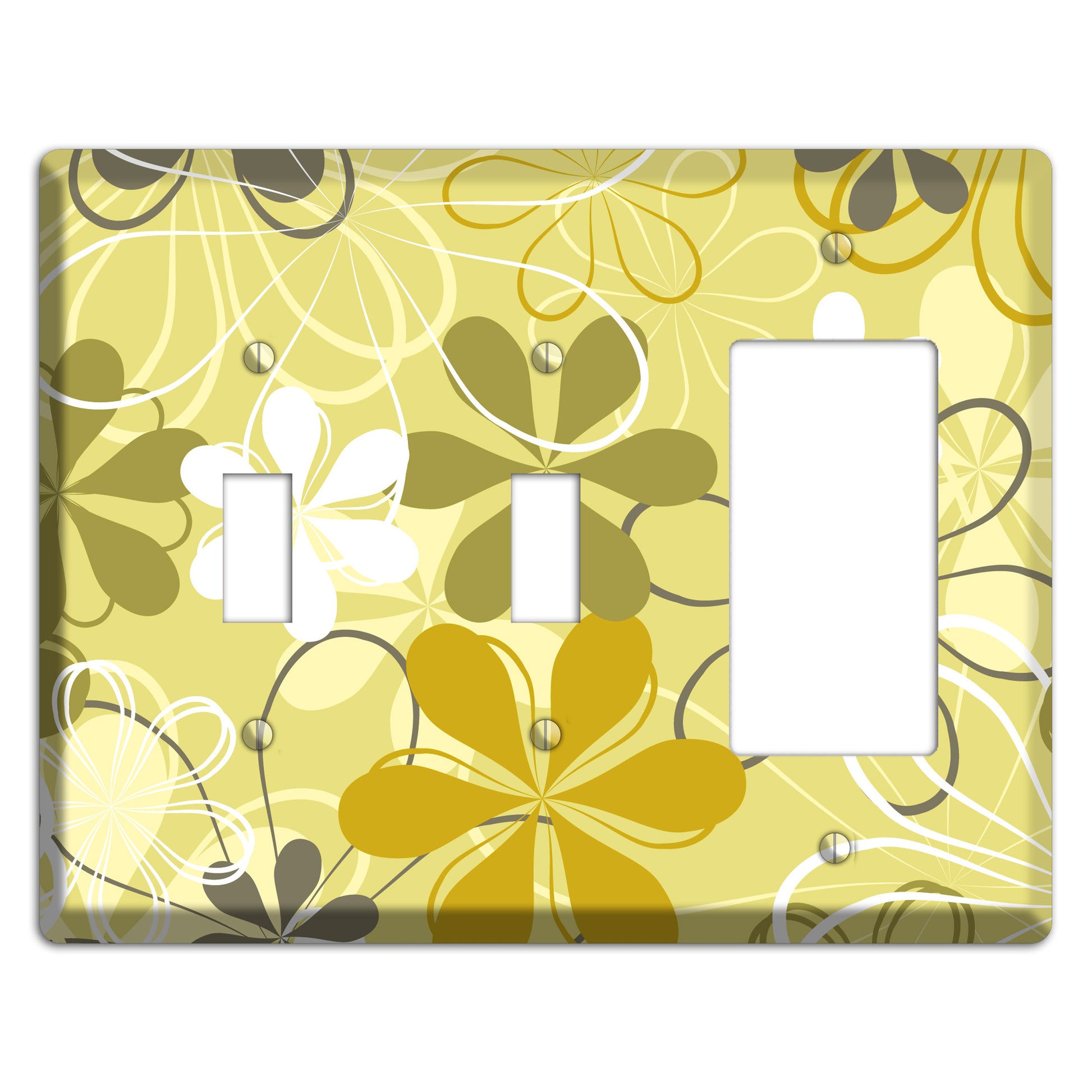 Olive Retro Flowers 2 Toggle / Rocker Wallplate