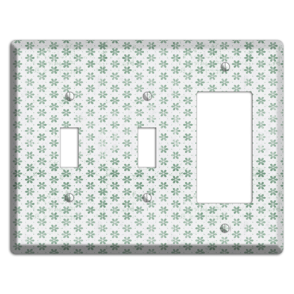 White with Green Grunge Floral Contour 2 Toggle / Rocker Wallplate