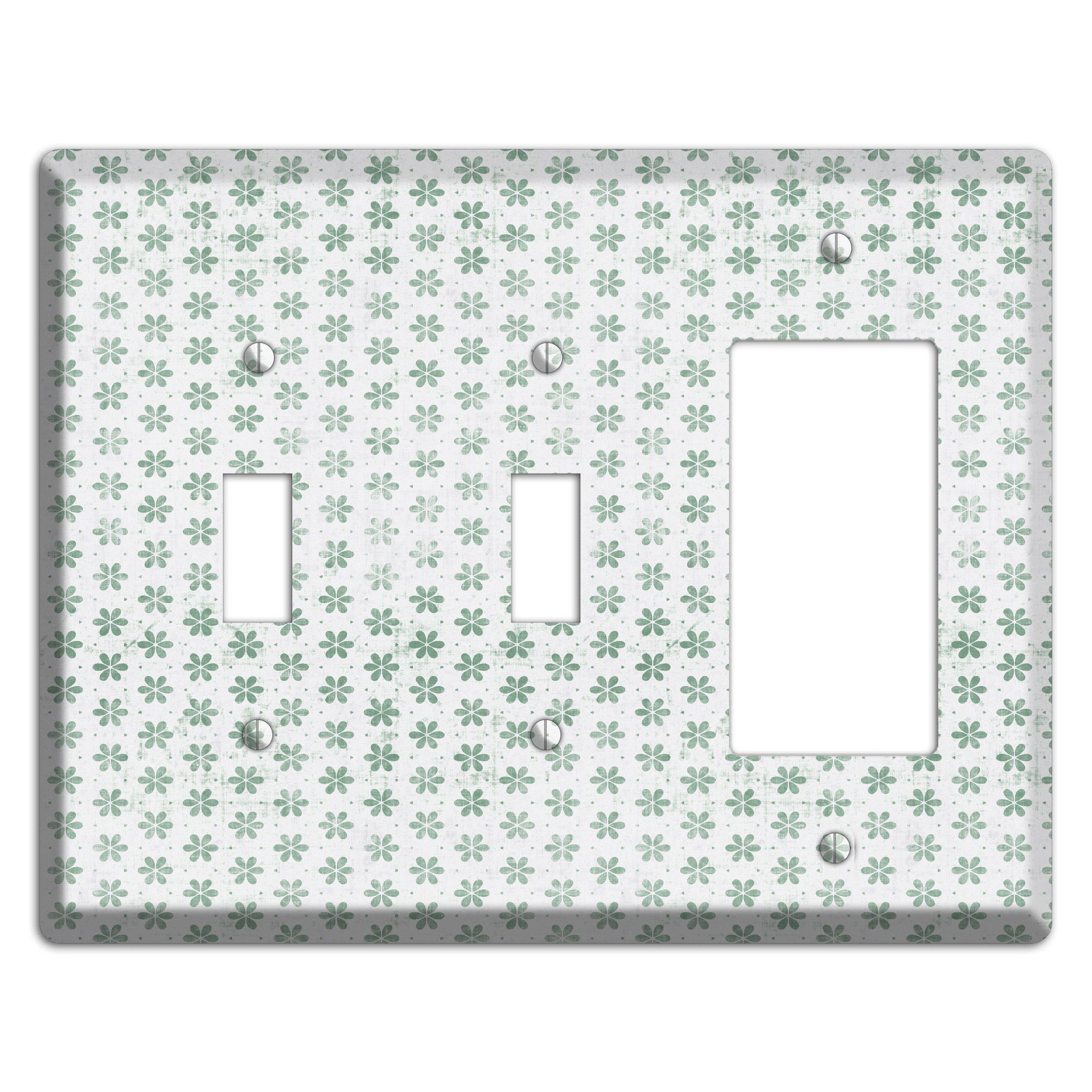 White with Green Grunge Floral Contour 2 Toggle / Rocker Wallplate