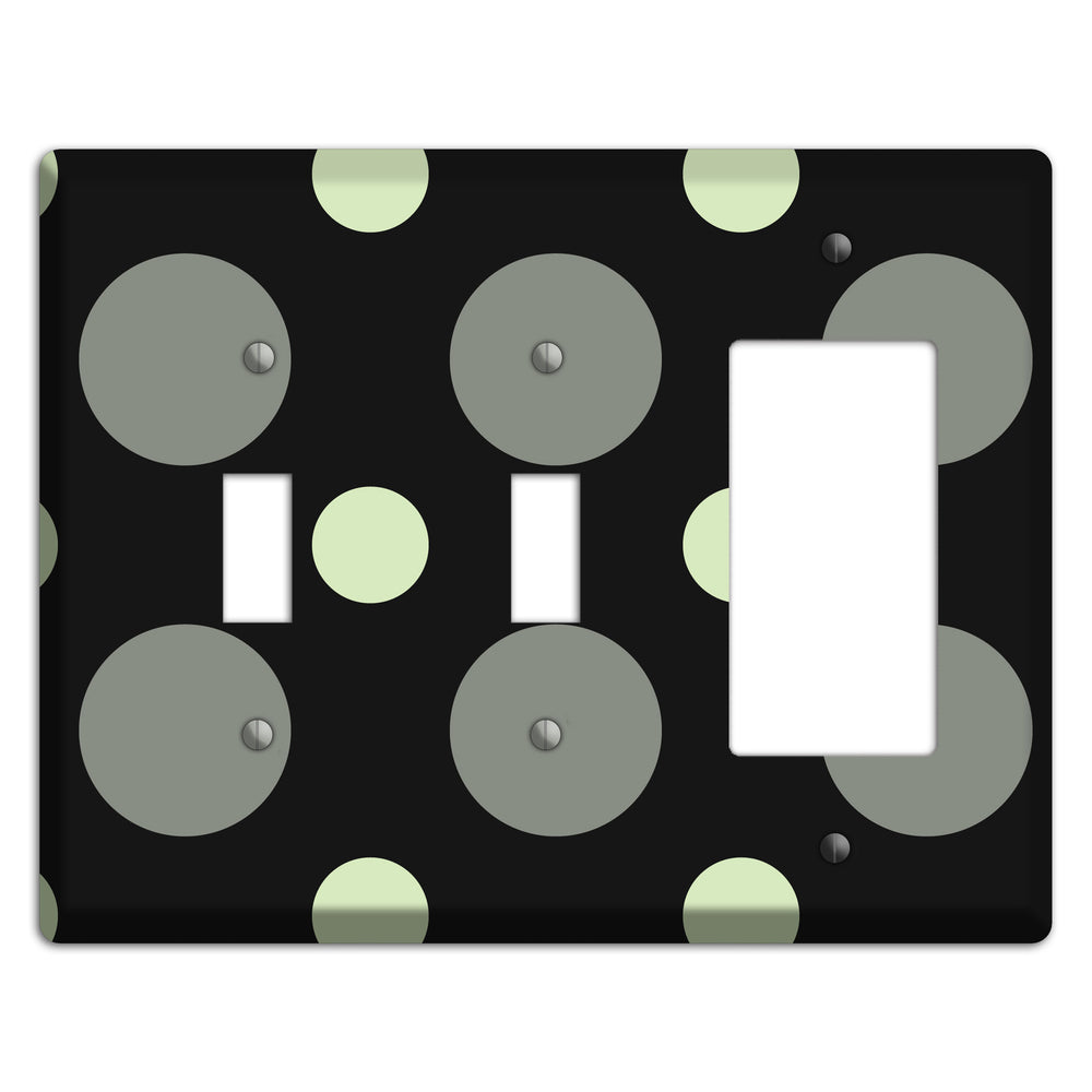 Black with Grey and Sage Multi Medium Polka Dots 2 Toggle / Rocker Wallplate