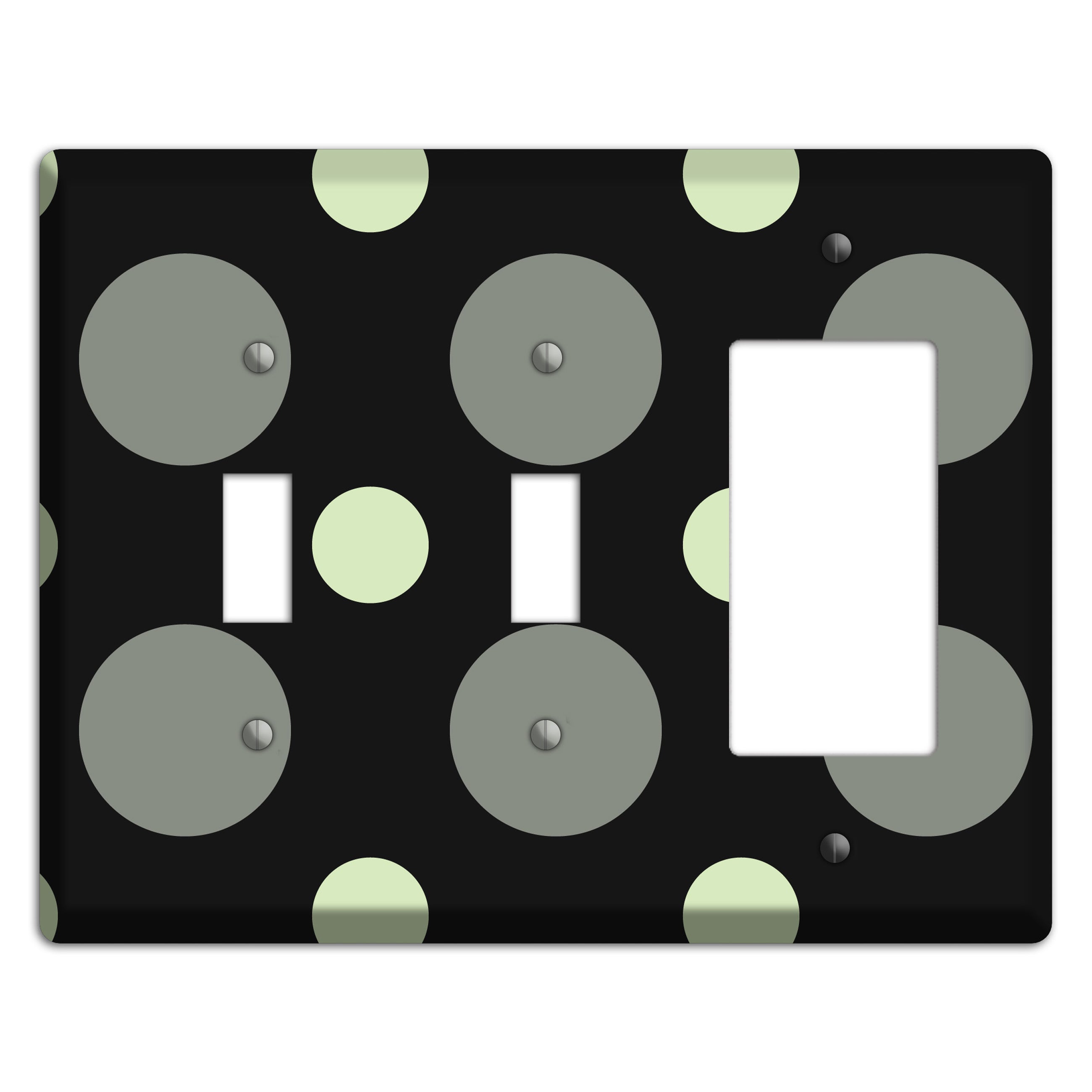 Black with Grey and Sage Multi Medium Polka Dots 2 Toggle / Rocker Wallplate