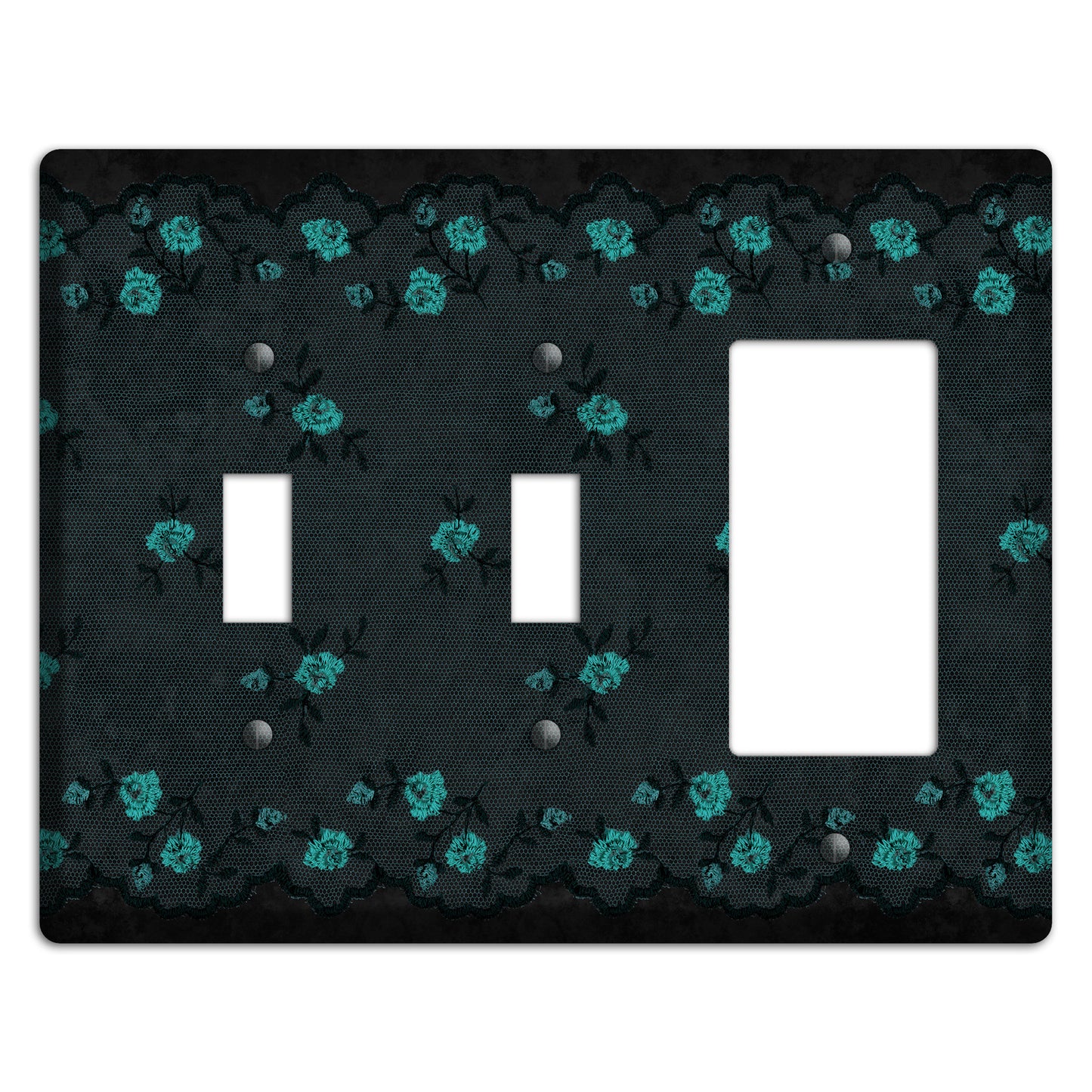 Embroidered Floral Black 2 Toggle / Rocker Wallplate