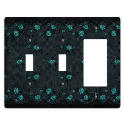 Embroidered Floral Black 2 Toggle / Rocker Wallplate
