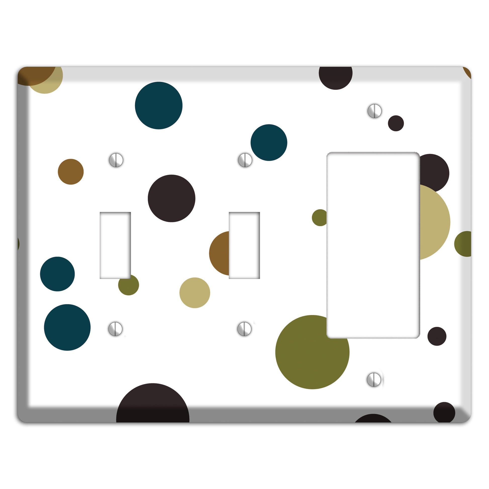 White With Multi Blue and Brown Medium Dots 2 Toggle / Rocker Wallplate