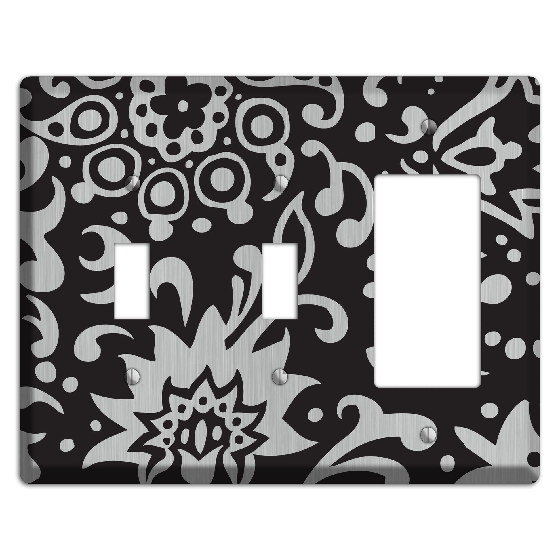 Black Boteh  Stainless 2 Toggle / Rocker Wallplate