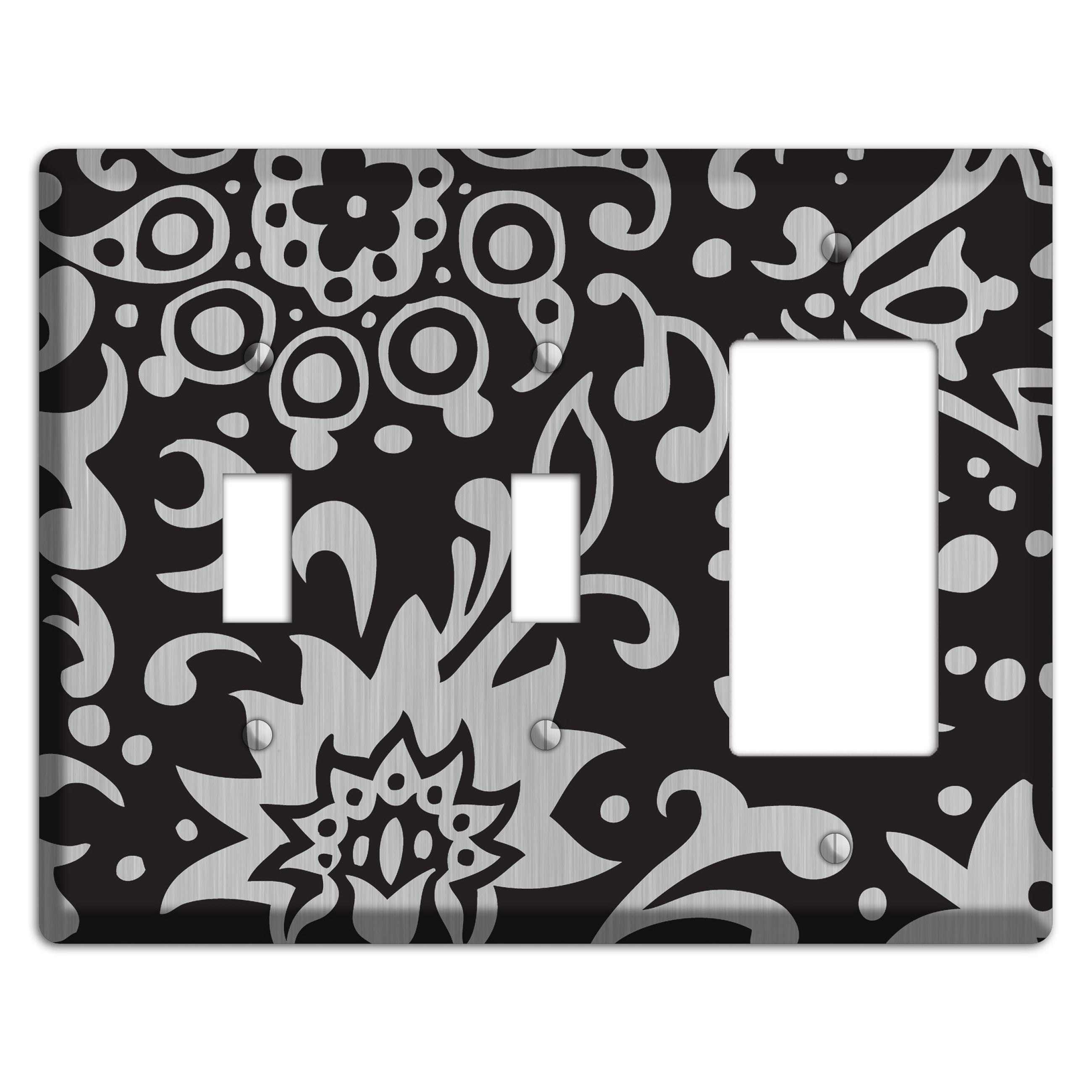 Black Boteh  Stainless 2 Toggle / Rocker Wallplate