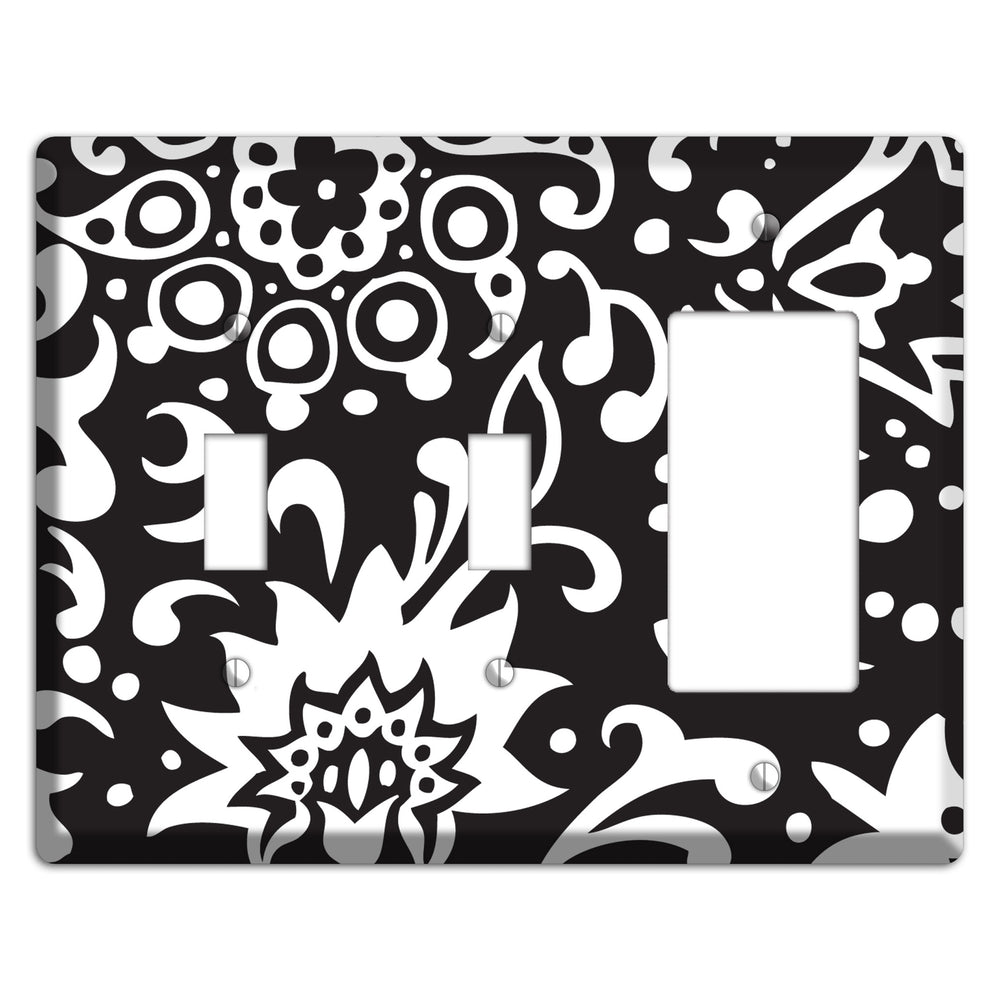 Black with White Boteh 2 Toggle / Rocker Wallplate
