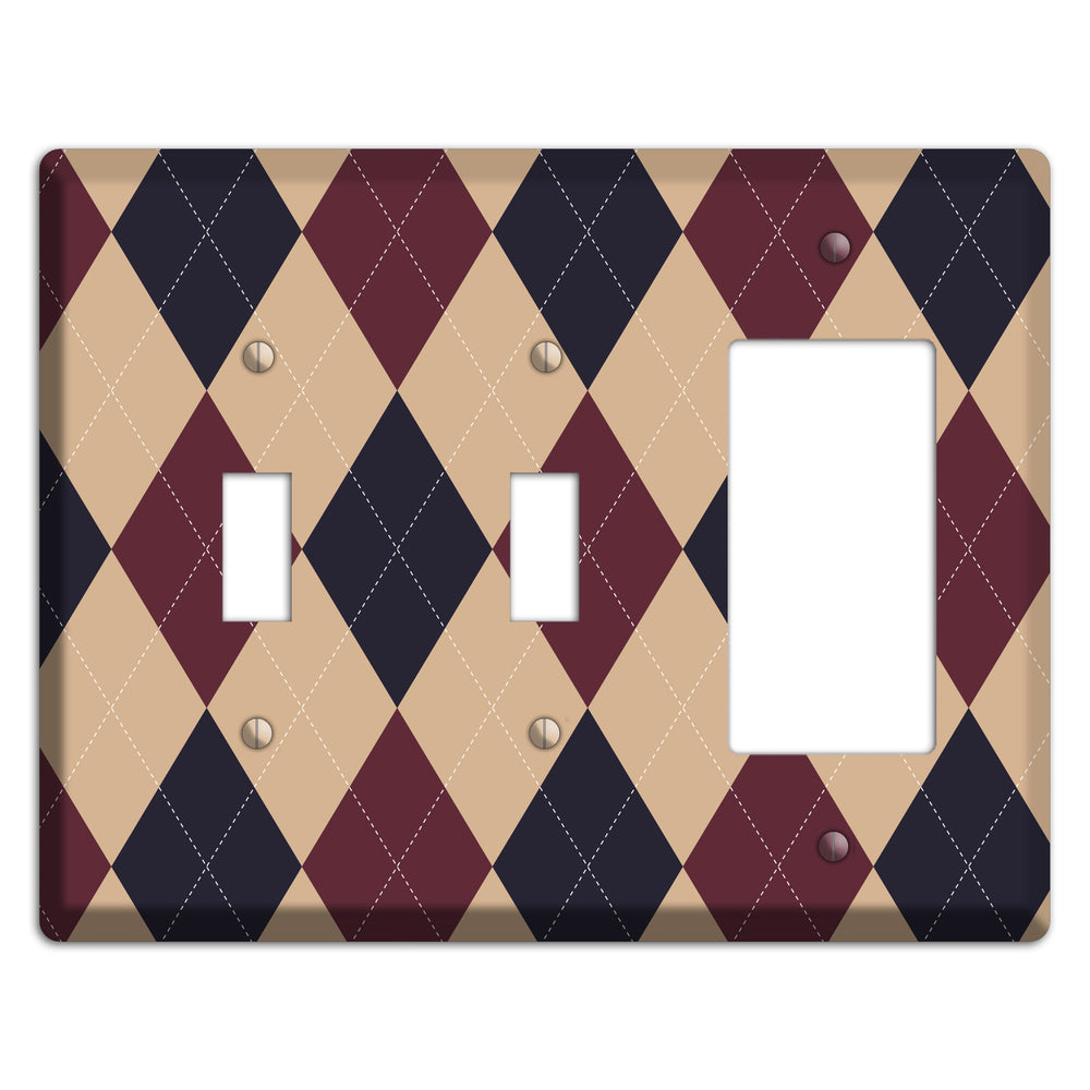 Brown and Tan Argyle 2 Toggle / Rocker Wallplate