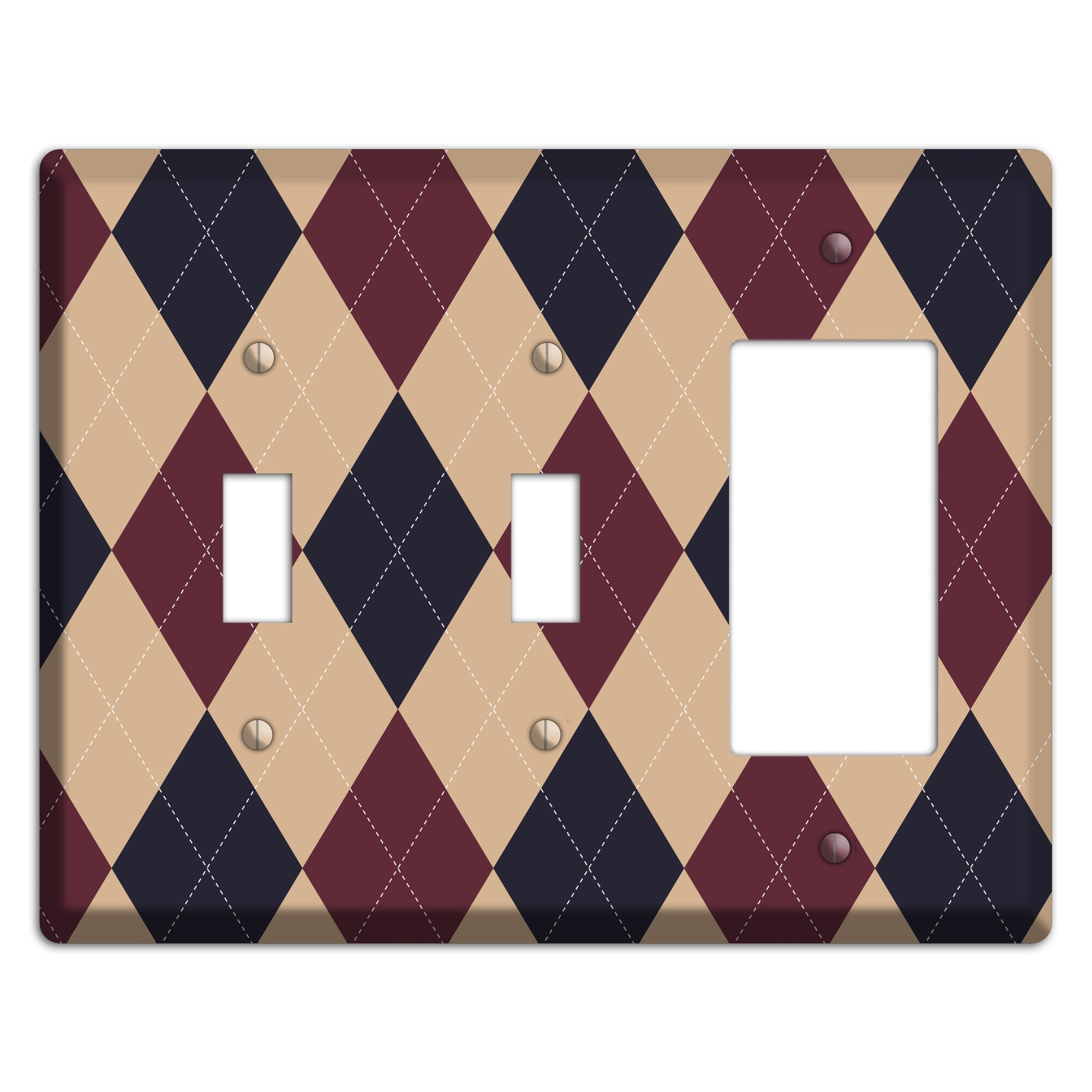 Brown and Tan Argyle 2 Toggle / Rocker Wallplate