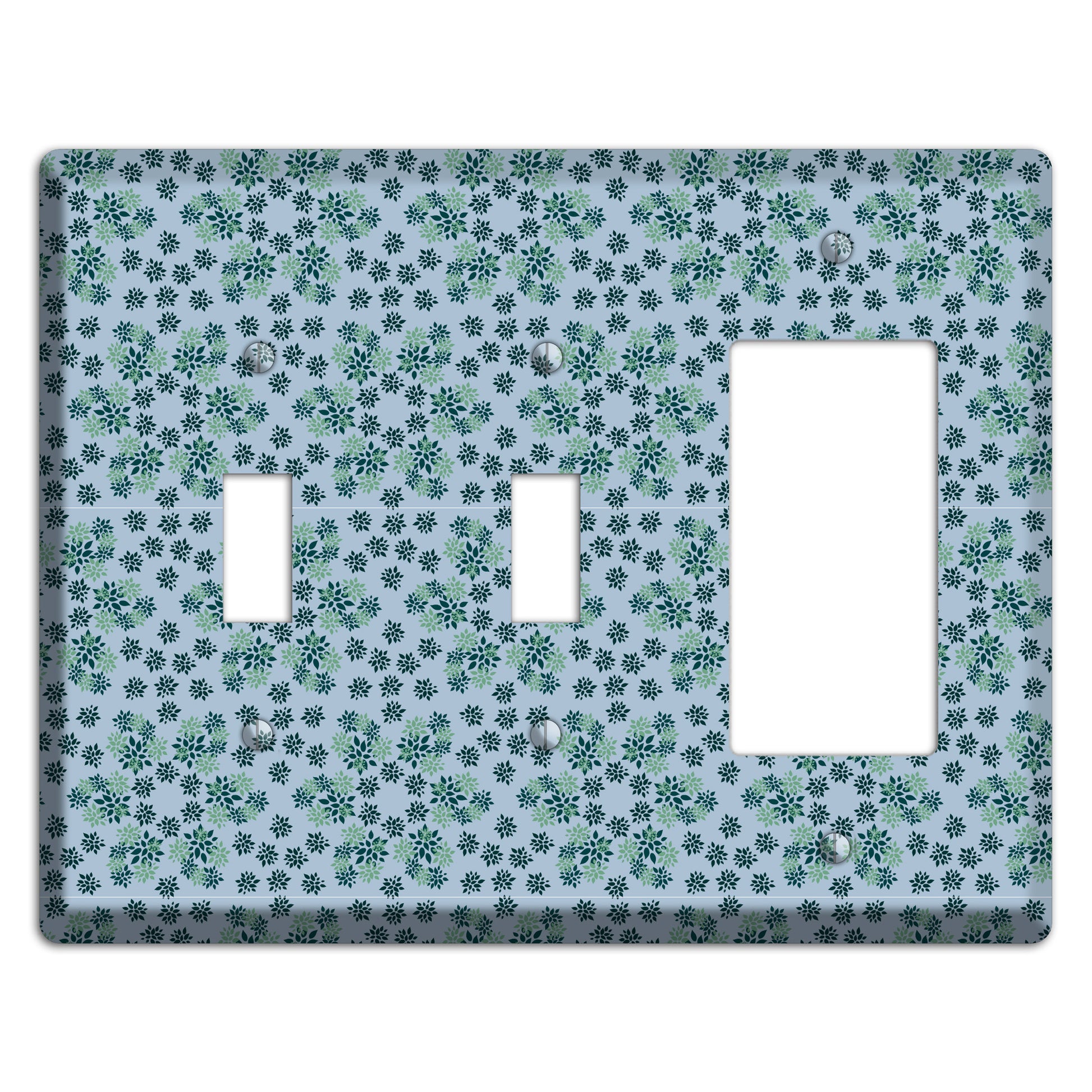 Blue with Multi Green Calico 2 Toggle / Rocker Wallplate