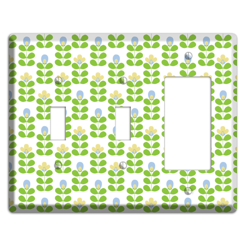 Periwinkle and Beige Deco Floral Half Drop 2 Toggle / Rocker Wallplate