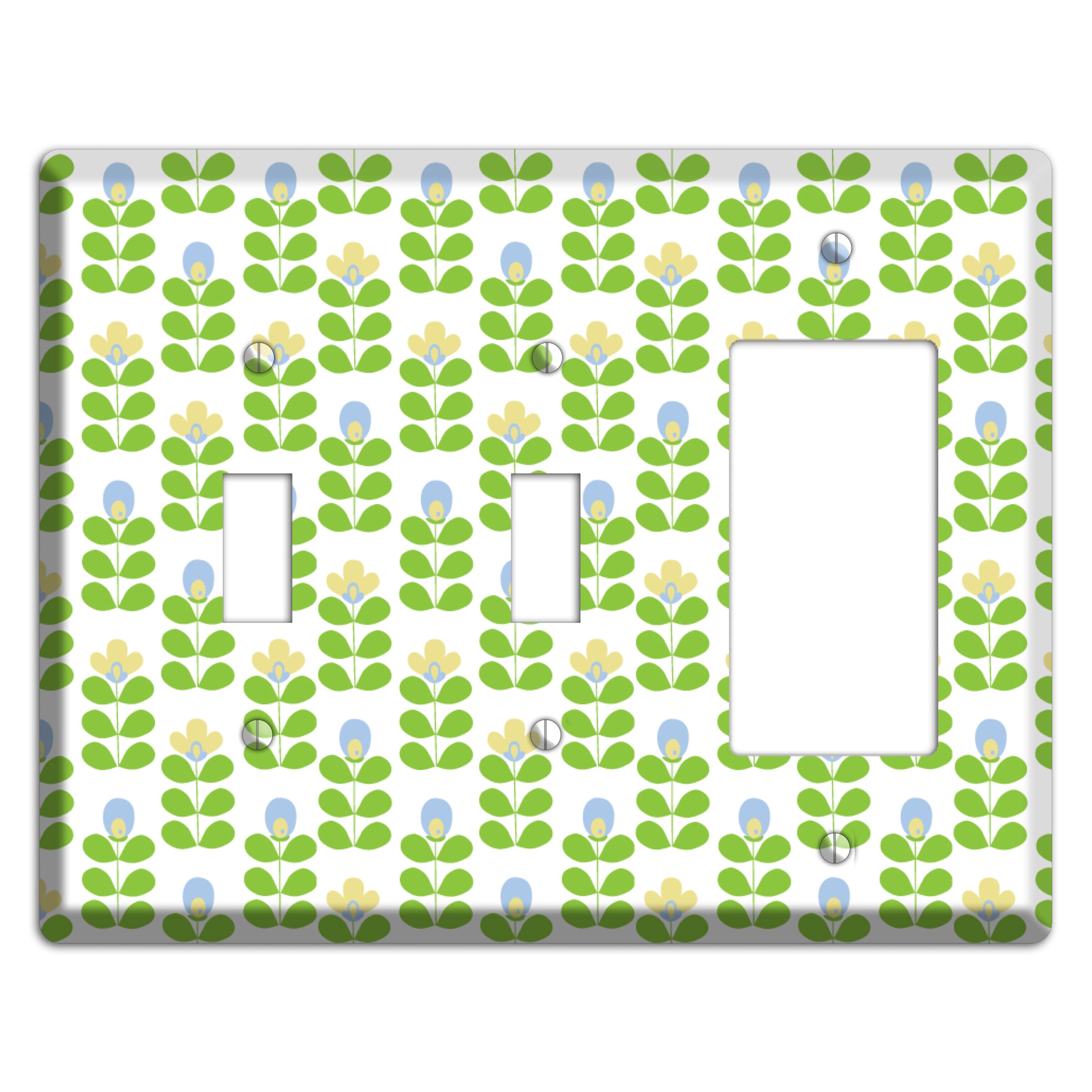 Periwinkle and Beige Deco Floral Half Drop 2 Toggle / Rocker Wallplate