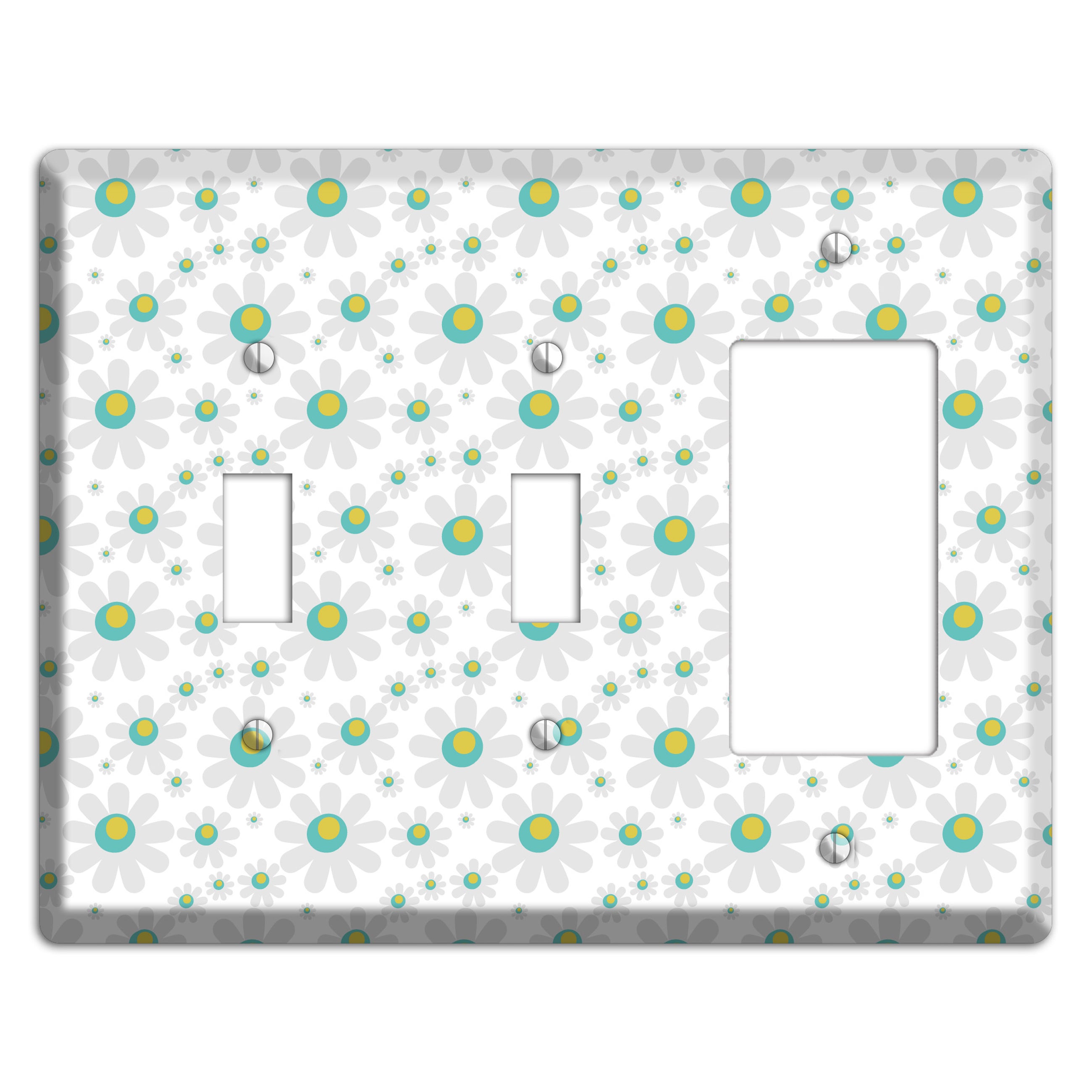 White and Green Flower Power 2 Toggle / Rocker Wallplate