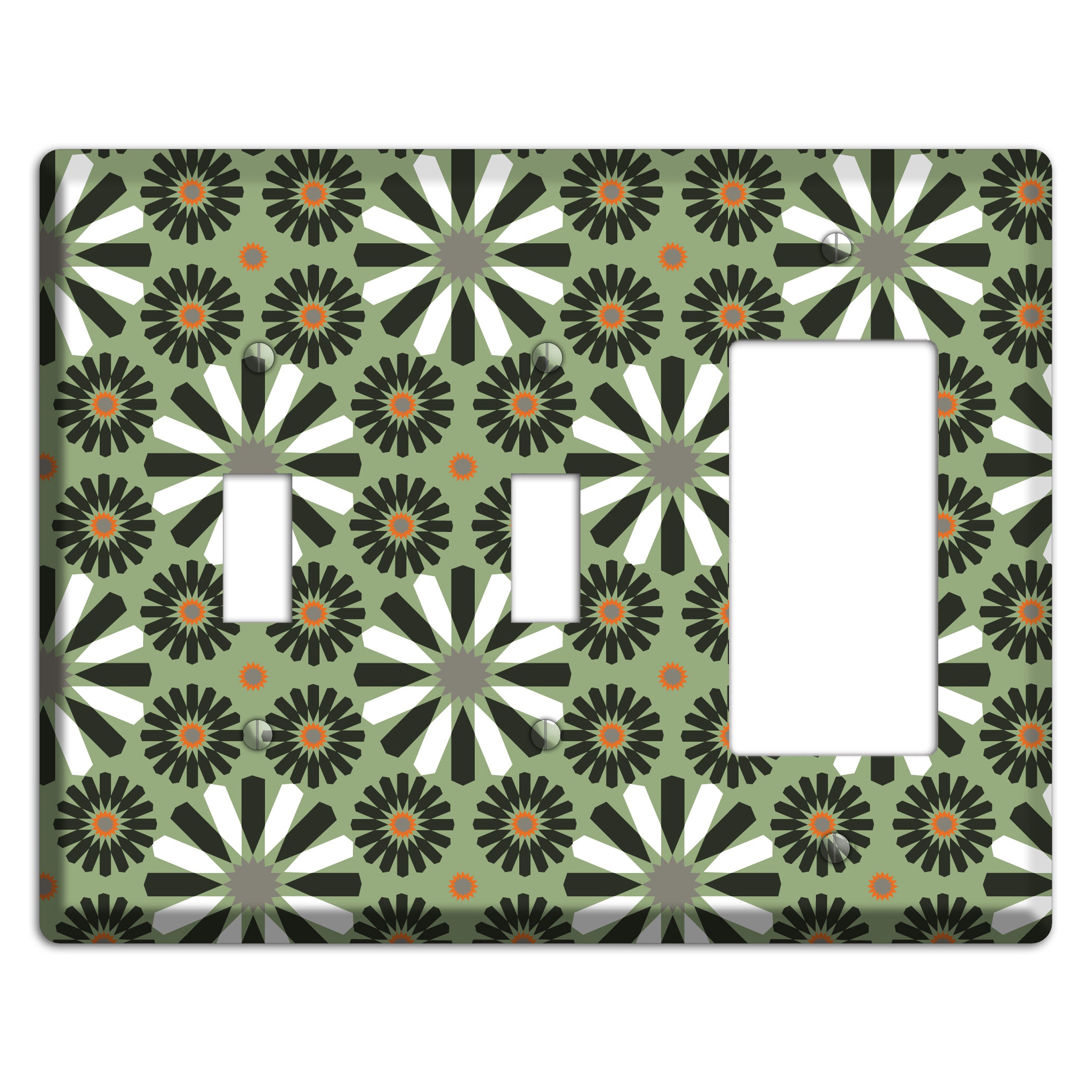 Olive with Scandinavian Floral 2 Toggle / Rocker Wallplate