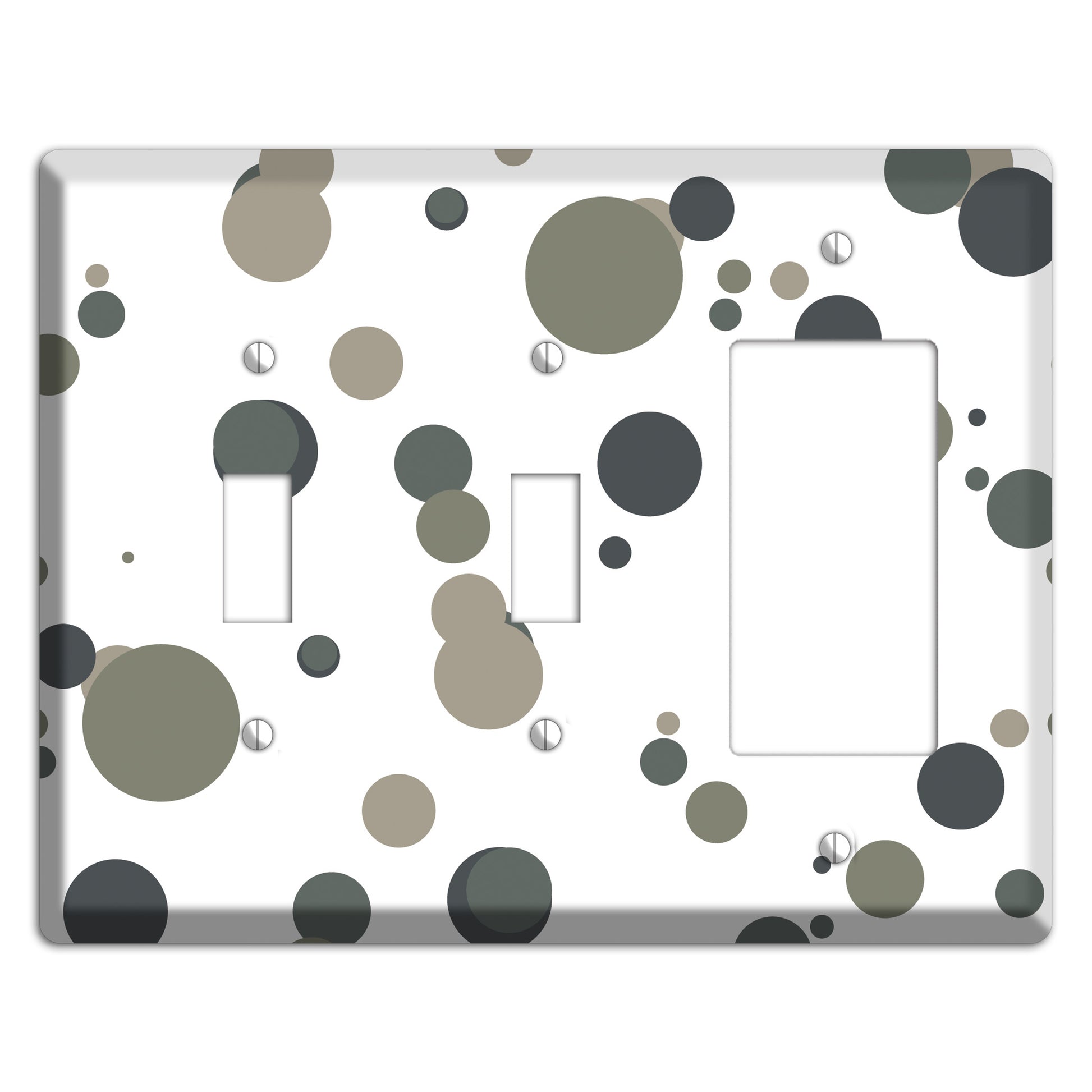 White with Multi Grey Medium Dots 2 Toggle / Rocker Wallplate