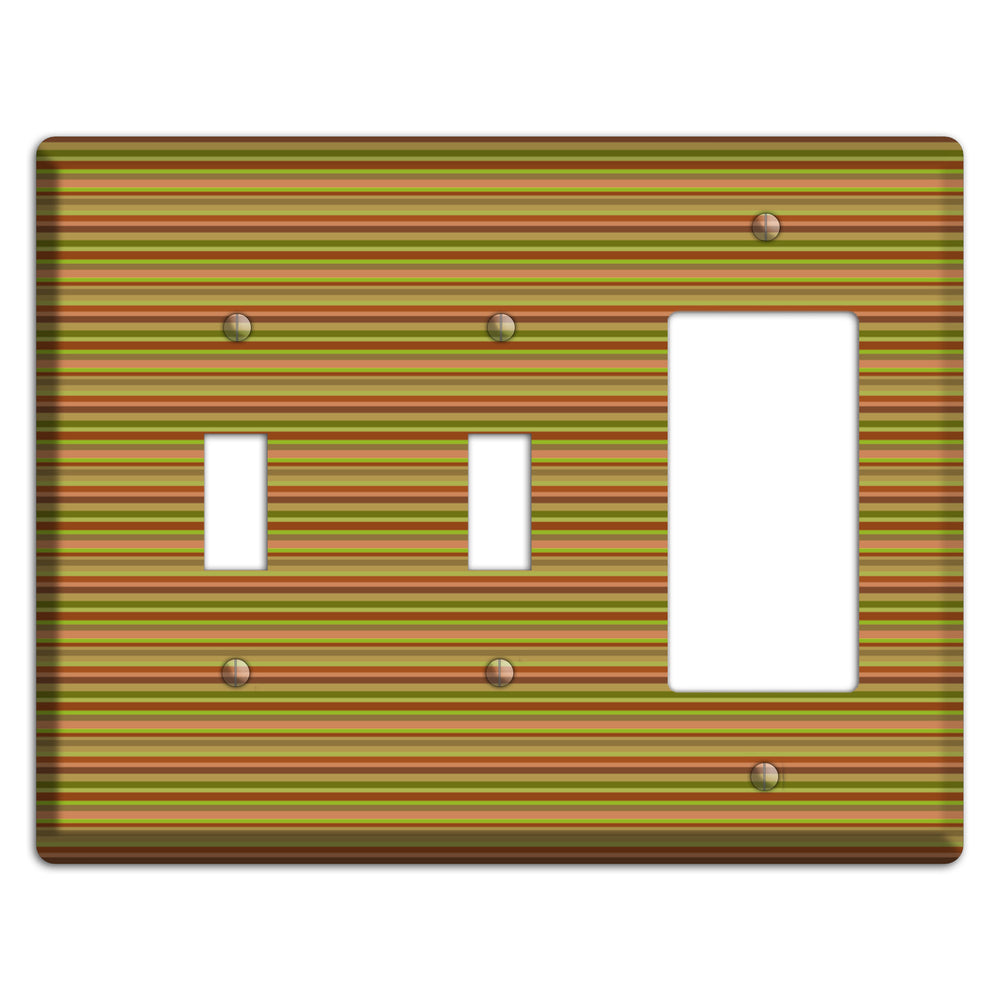 Multi Olive Burgundy Horizontal Stripes 2 Toggle / Rocker Wallplate