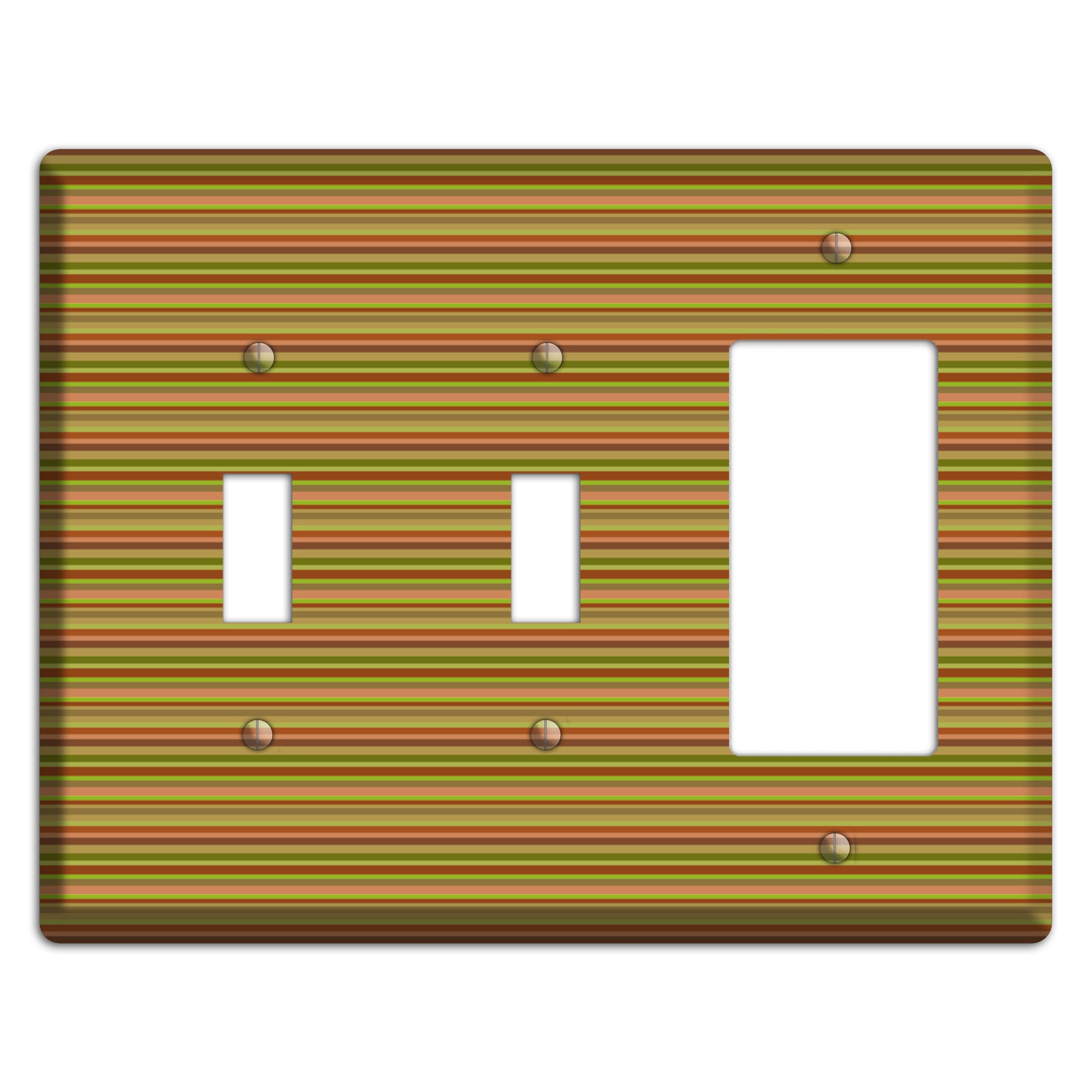 Multi Olive Burgundy Horizontal Stripes 2 Toggle / Rocker Wallplate