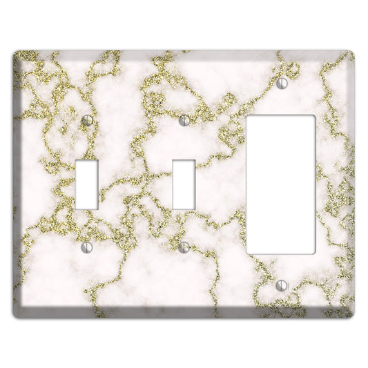 White and Gold Marble Shatter 2 Toggle / Rocker Wallplate