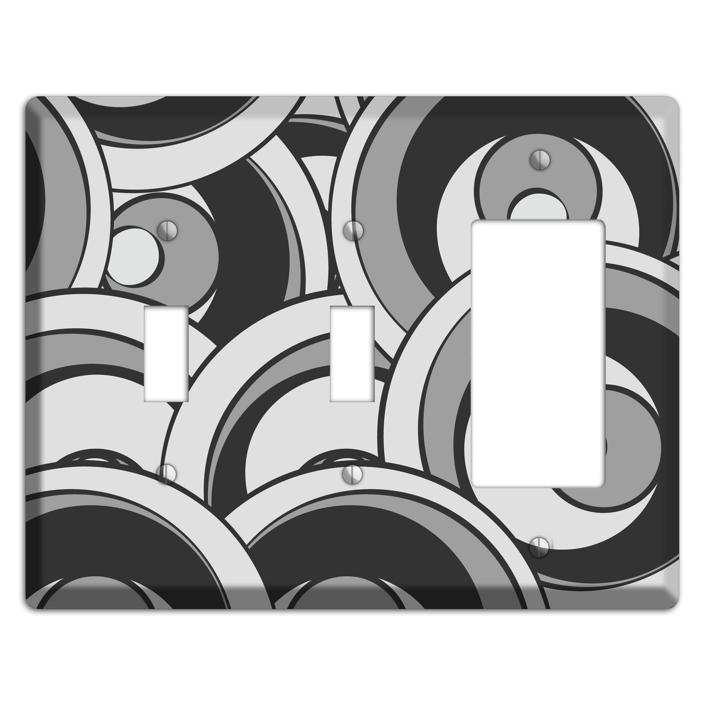 Black and Grey Deco Circles 2 Toggle / Rocker Wallplate