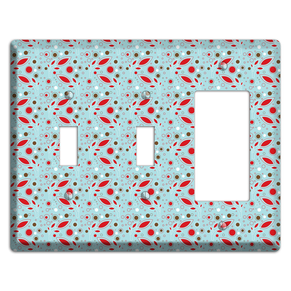 Dusty Blue with Red and Brown Retro Sprig 2 Toggle / Rocker Wallplate