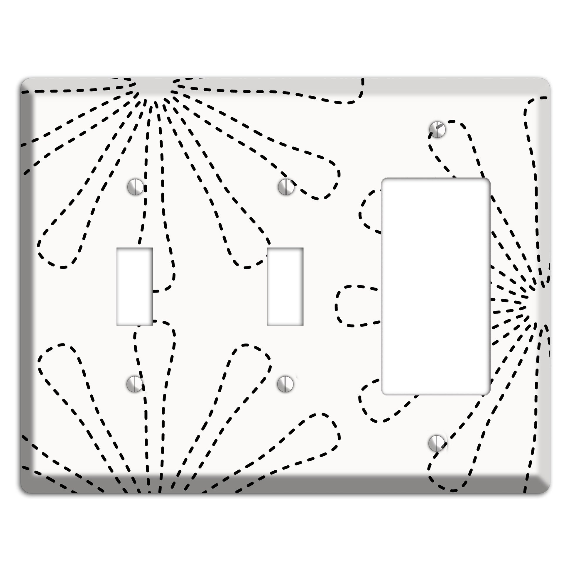 White with Black Retro Stipple Floral Contour 2 Toggle / Rocker Wallplate